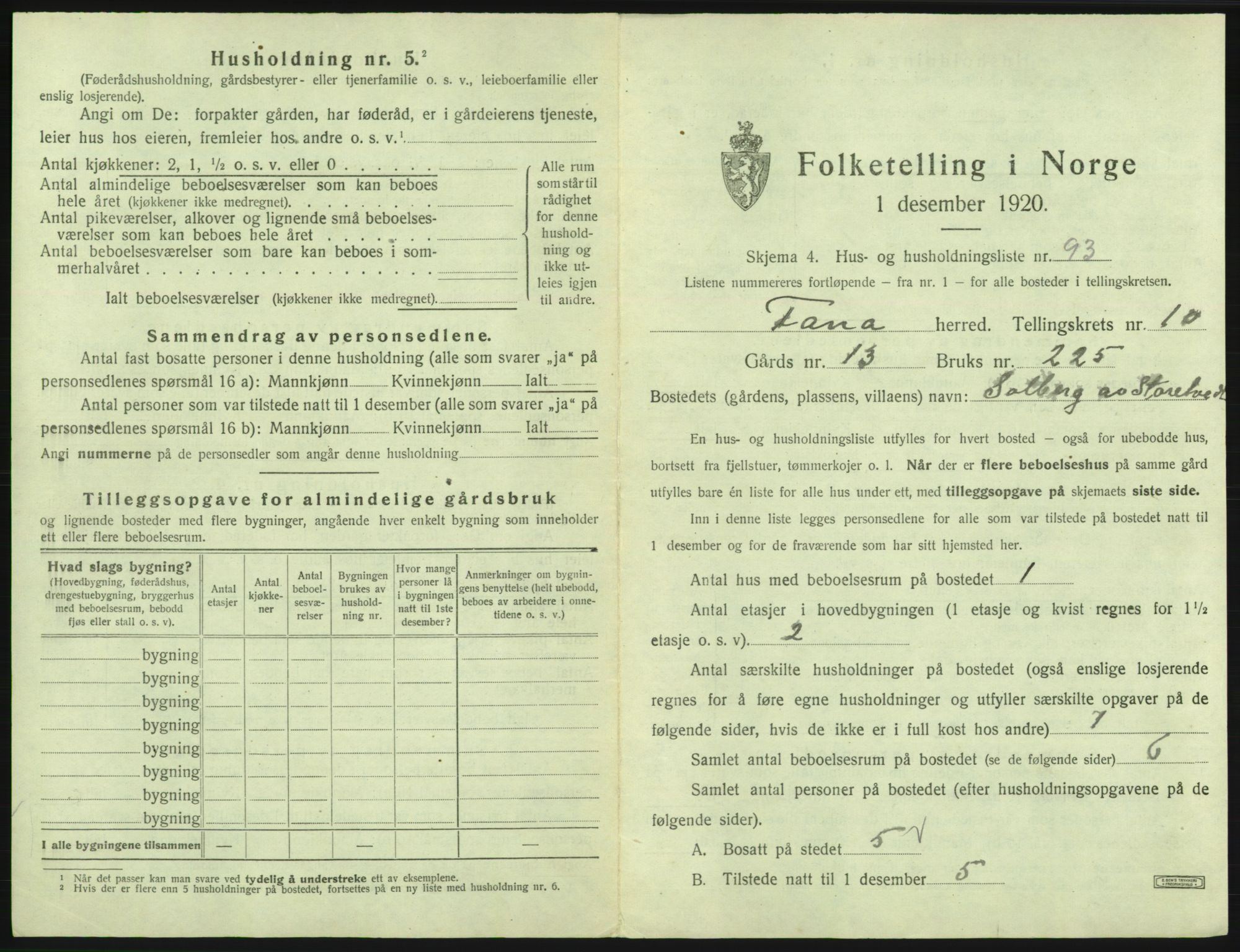 SAB, 1920 census for Fana, 1920, p. 1989