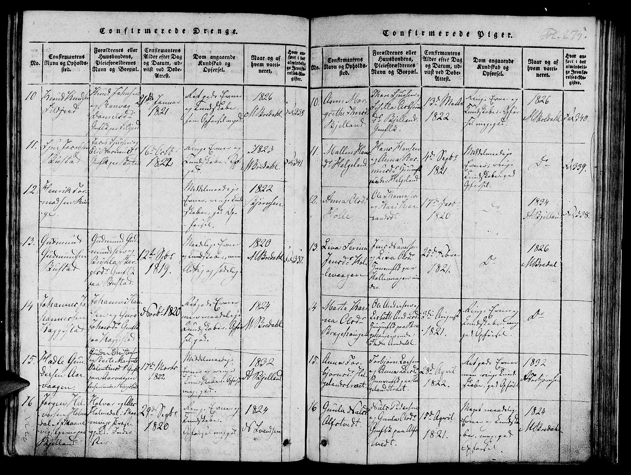 Nedstrand sokneprestkontor, AV/SAST-A-101841/01/IV: Parish register (official) no. A 6, 1816-1838, p. 275