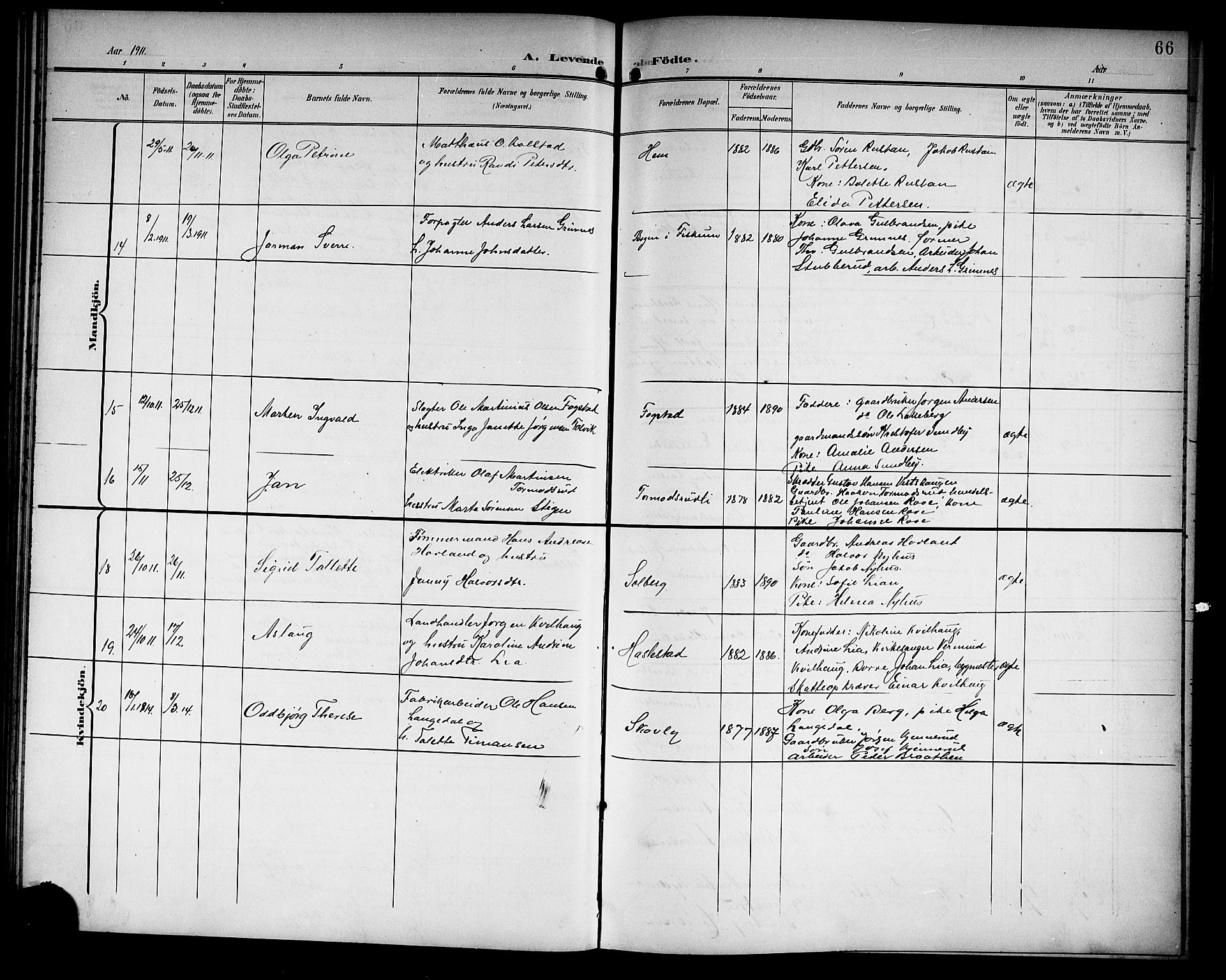 Hof kirkebøker, SAKO/A-64/G/Ga/L0005: Parish register (copy) no. I 5, 1899-1922, p. 66