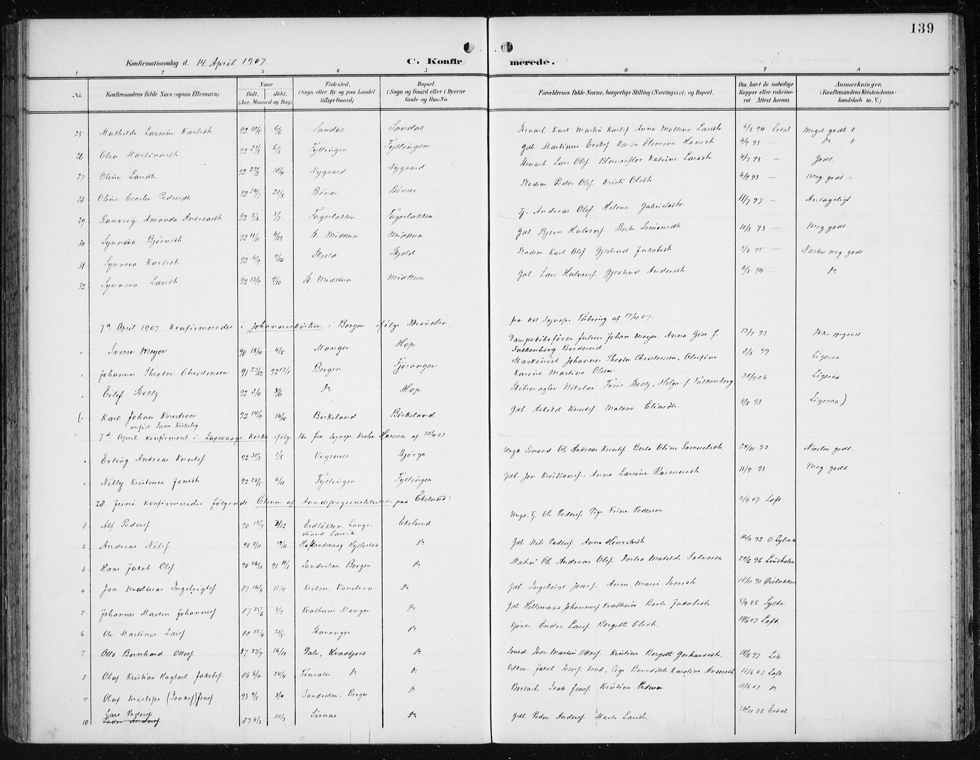 Fana Sokneprestembete, SAB/A-75101/H/Haa/Haai/L0003: Parish register (official) no. I 3, 1900-1912, p. 139