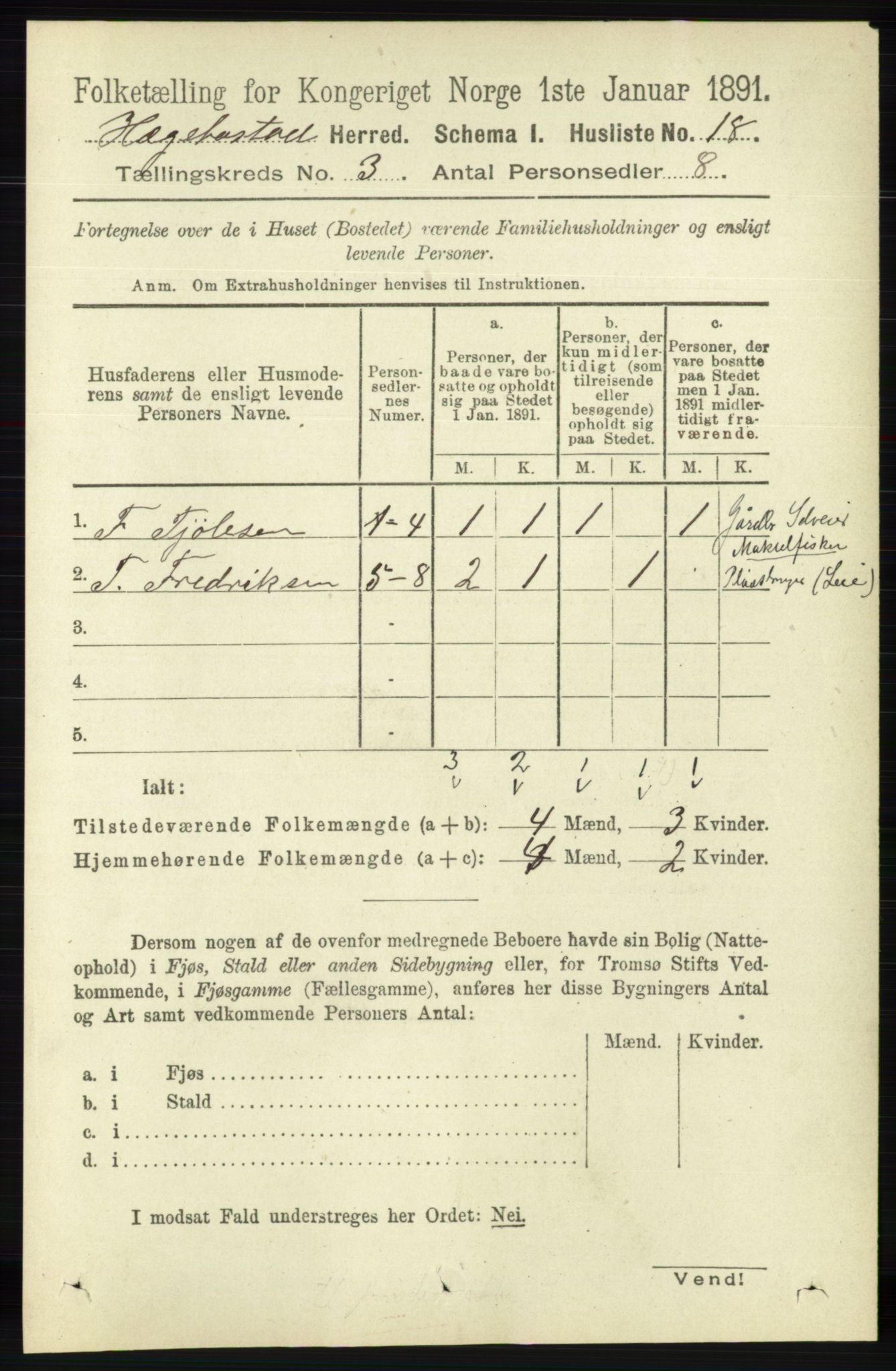 RA, 1891 census for 1034 Hægebostad, 1891, p. 835