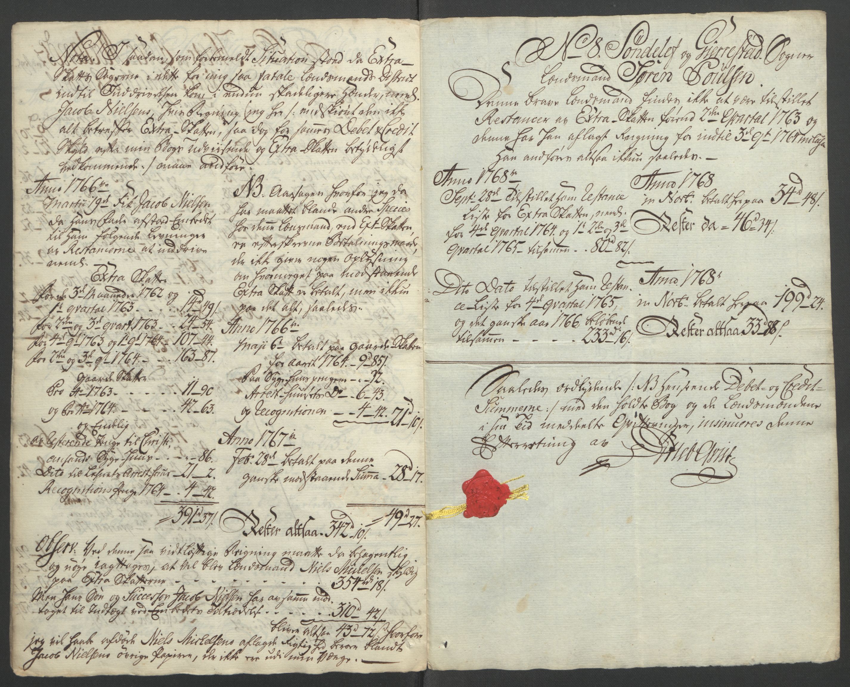 Rentekammeret inntil 1814, Reviderte regnskaper, Fogderegnskap, AV/RA-EA-4092/R39/L2424: Ekstraskatten Nedenes, 1762-1767, p. 160