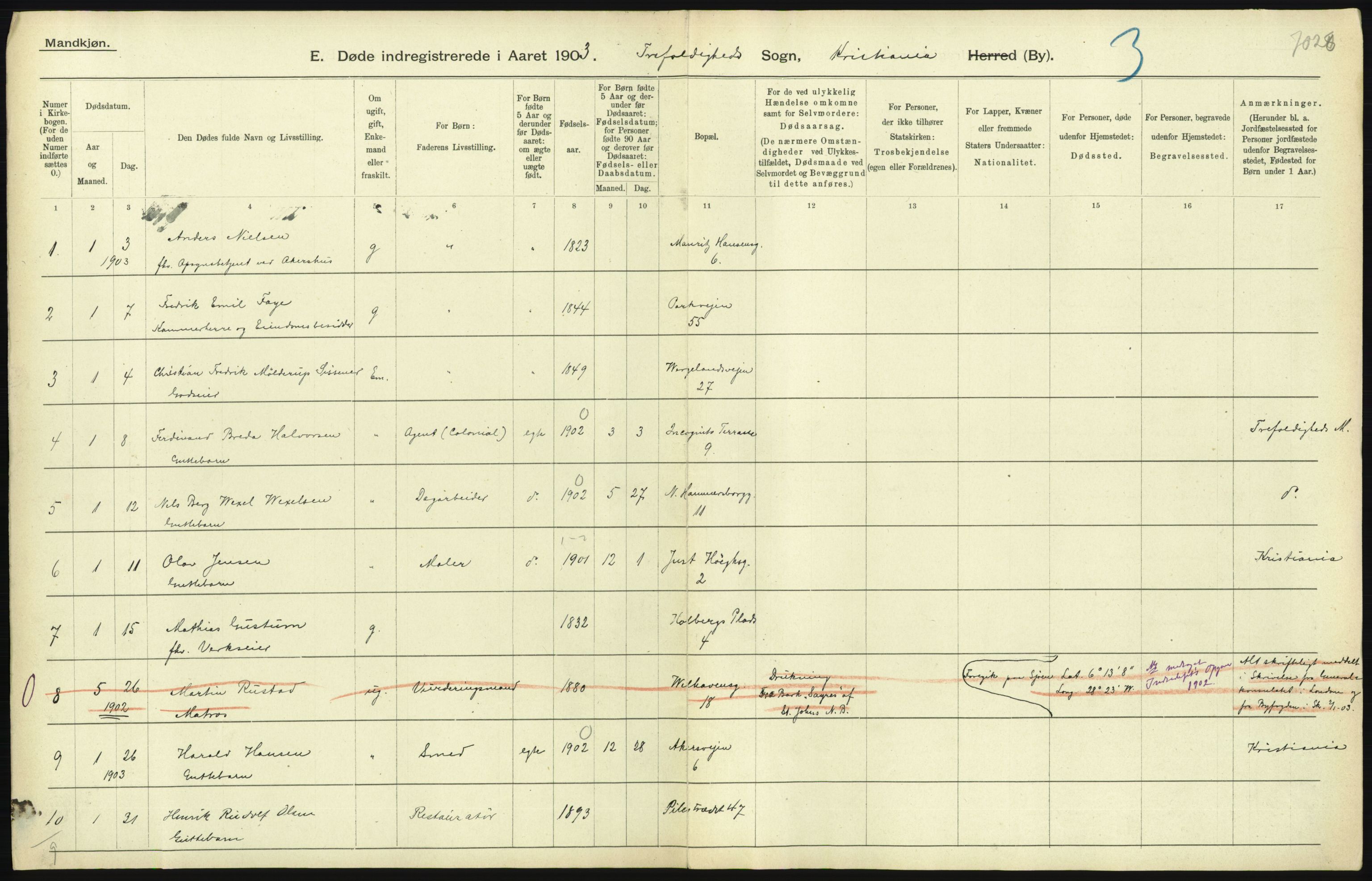 Statistisk sentralbyrå, Sosiodemografiske emner, Befolkning, AV/RA-S-2228/D/Df/Dfa/Dfaa/L0004: Kristiania: Gifte, døde, 1903, p. 151