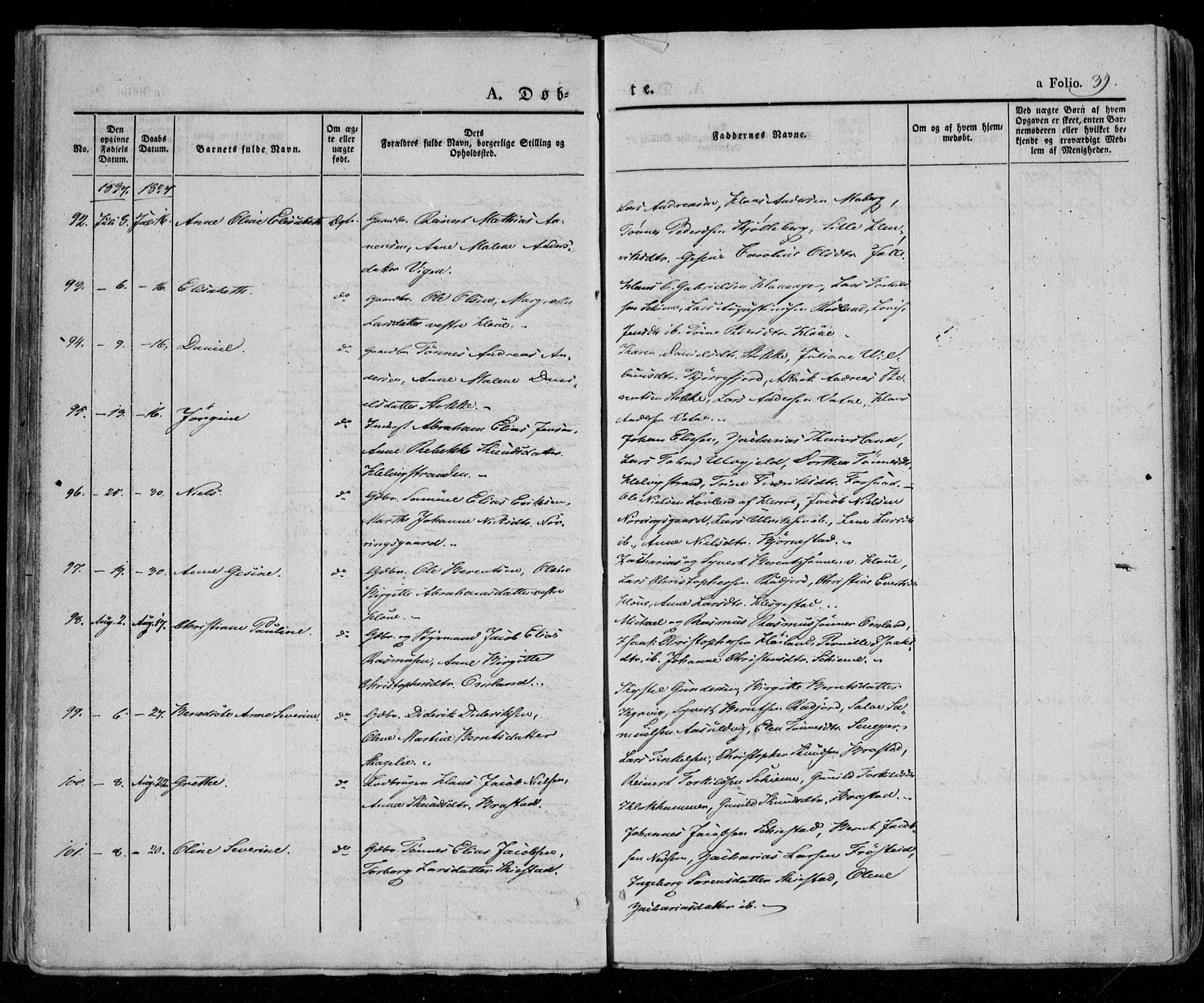 Lista sokneprestkontor, AV/SAK-1111-0027/F/Fa/L0009: Parish register (official) no. A 9, 1835-1846, p. 39