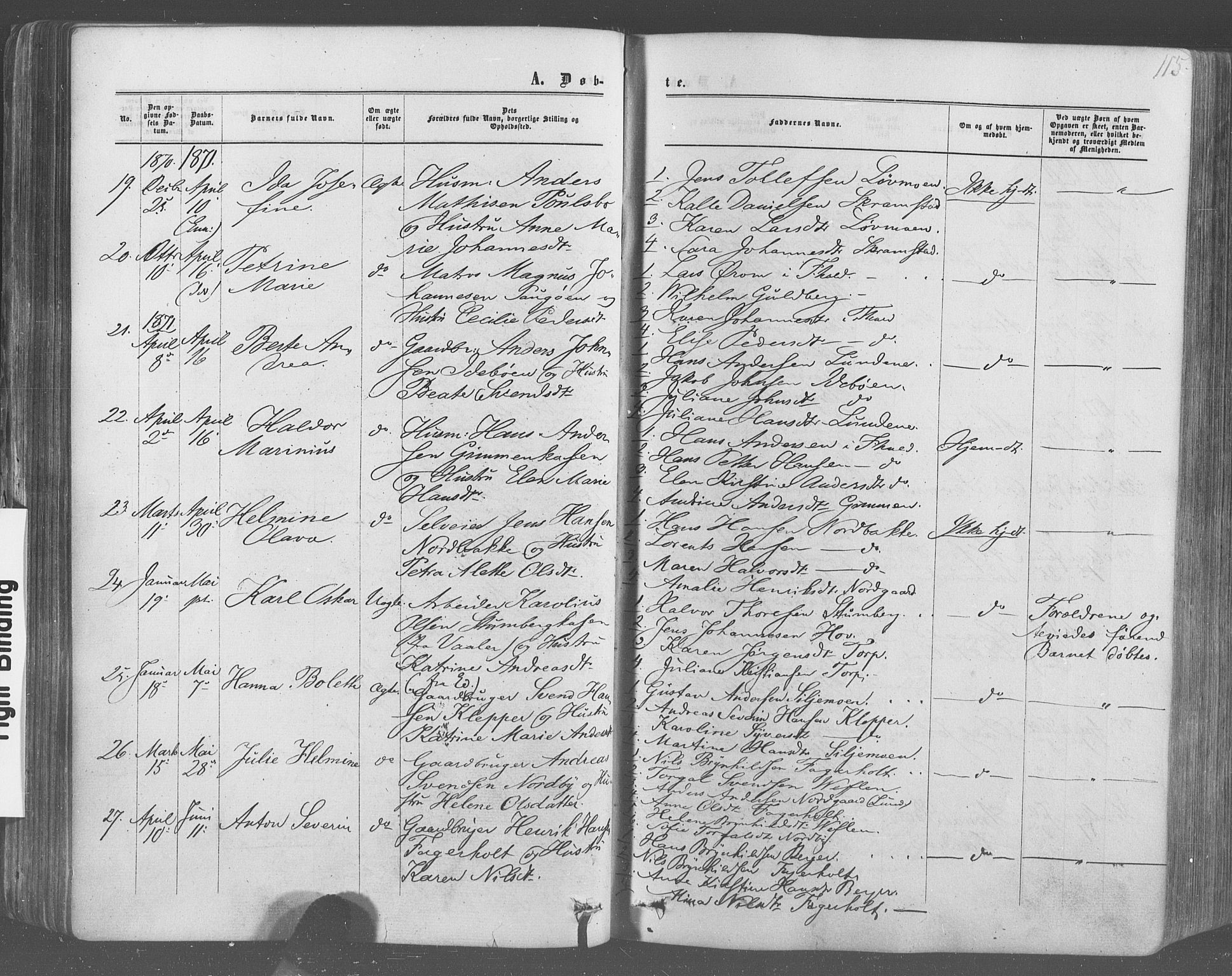 Idd prestekontor Kirkebøker, SAO/A-10911/F/Fc/L0005: Parish register (official) no. III 5, 1861-1877, p. 115