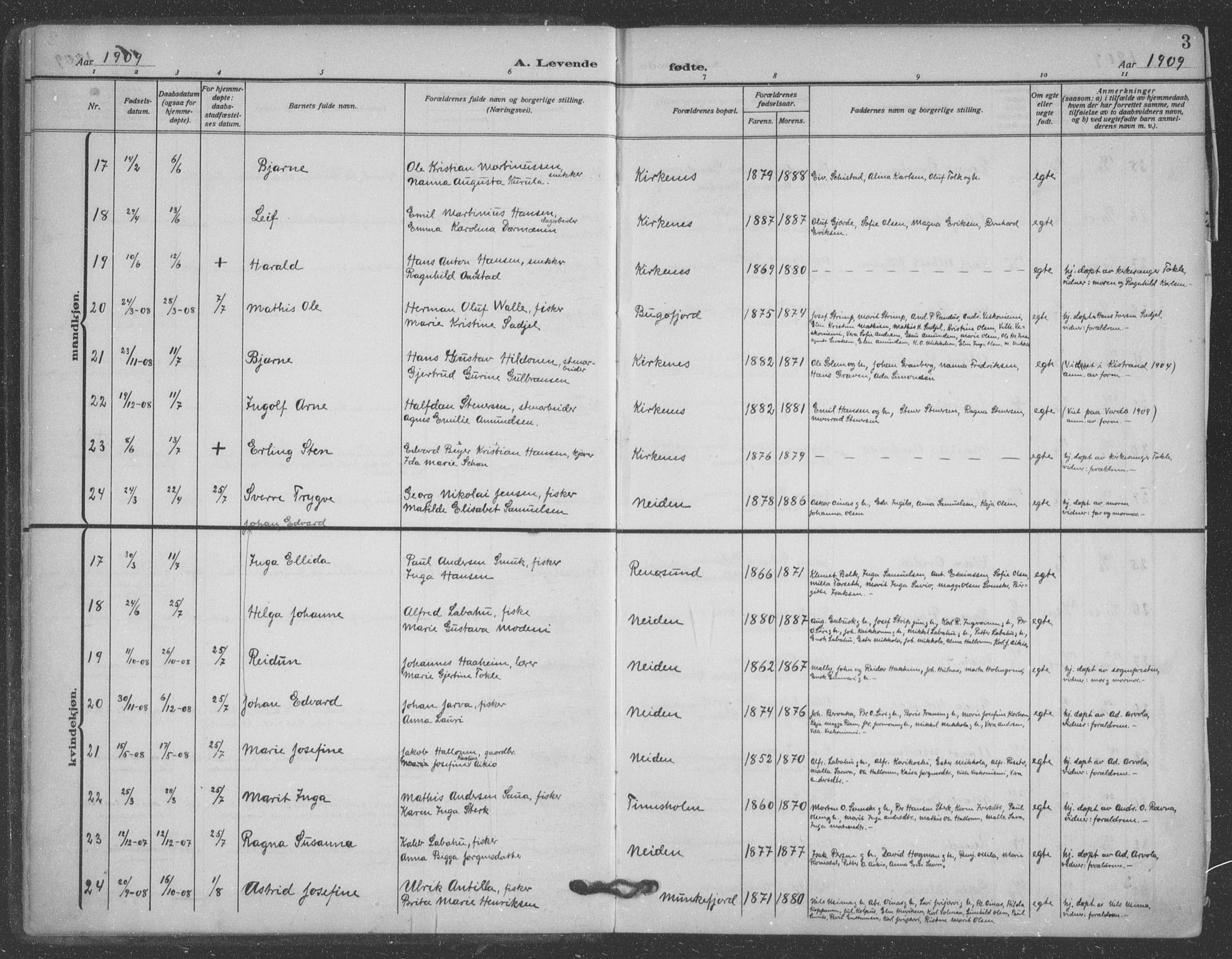 Sør-Varanger sokneprestkontor, AV/SATØ-S-1331/H/Ha/L0005kirke: Parish register (official) no. 5, 1909-1919, p. 3