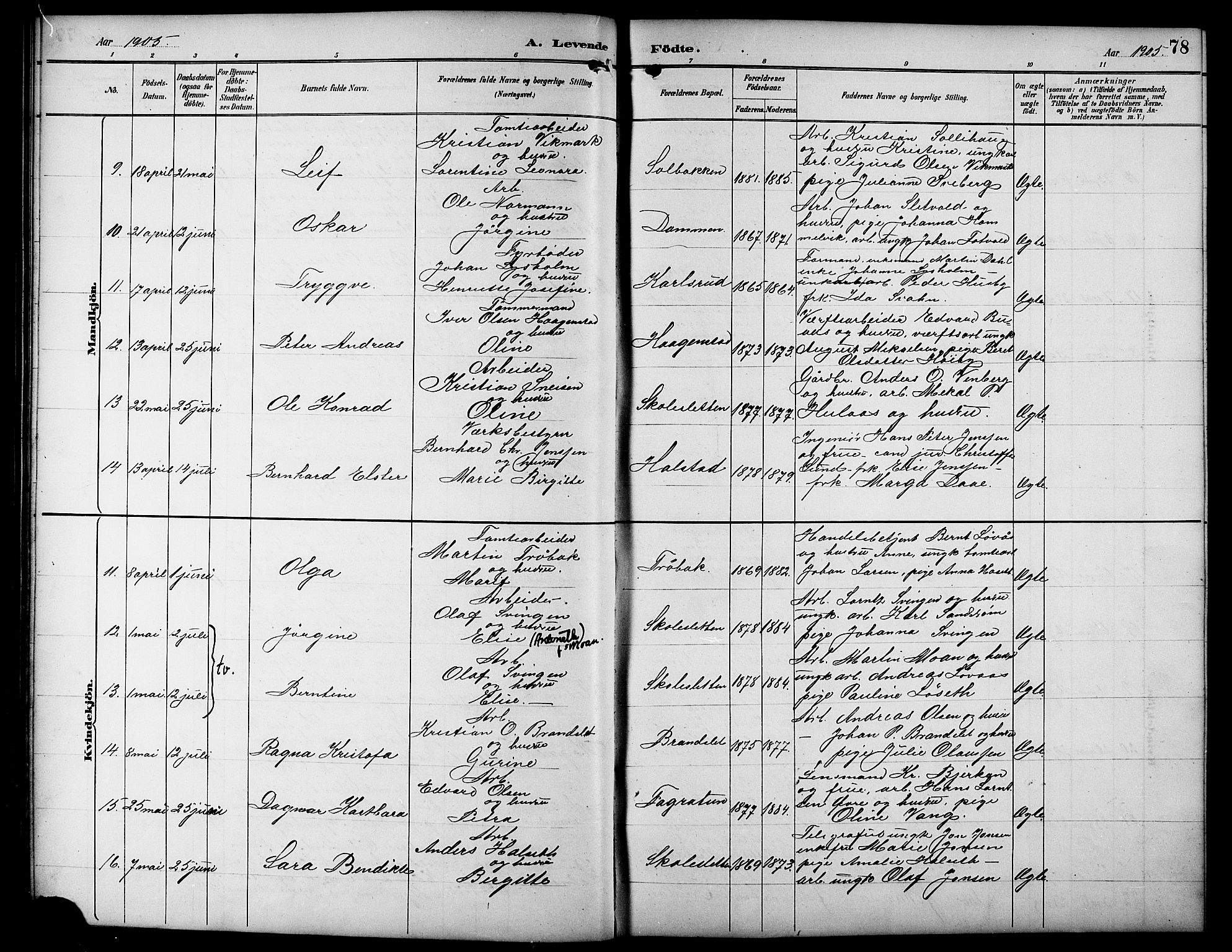 Ministerialprotokoller, klokkerbøker og fødselsregistre - Sør-Trøndelag, AV/SAT-A-1456/617/L0431: Parish register (copy) no. 617C01, 1889-1910, p. 78