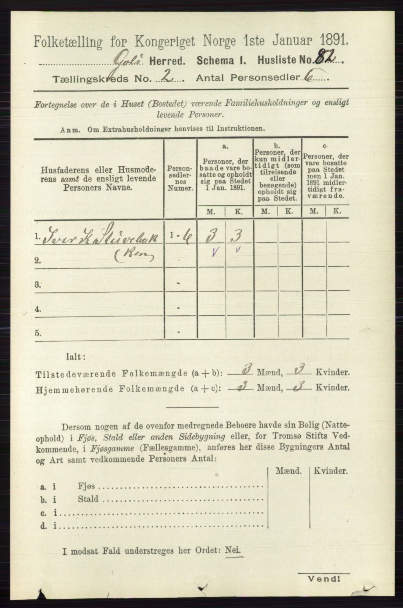 RA, 1891 census for 0617 Gol og Hemsedal, 1891, p. 707