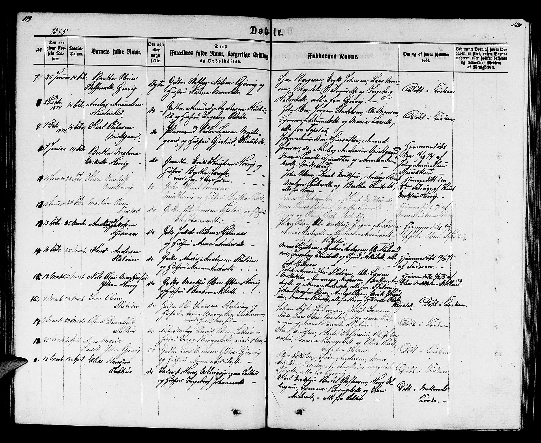 Hamre sokneprestembete, SAB/A-75501/H/Ha/Hab: Parish register (copy) no. B 2, 1863-1880, p. 119-120