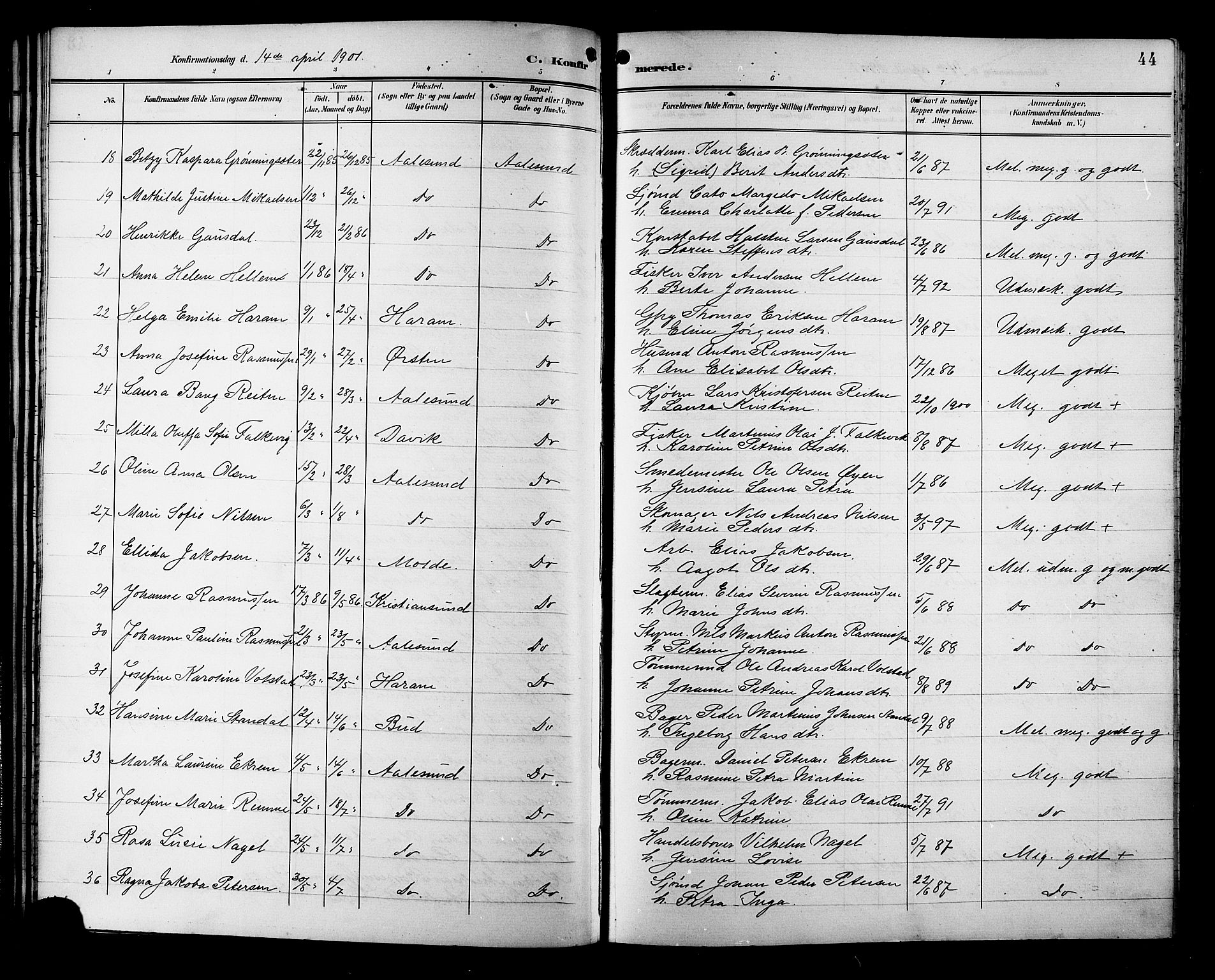 Ministerialprotokoller, klokkerbøker og fødselsregistre - Møre og Romsdal, AV/SAT-A-1454/529/L0469: Parish register (copy) no. 529C06, 1898-1906, p. 44