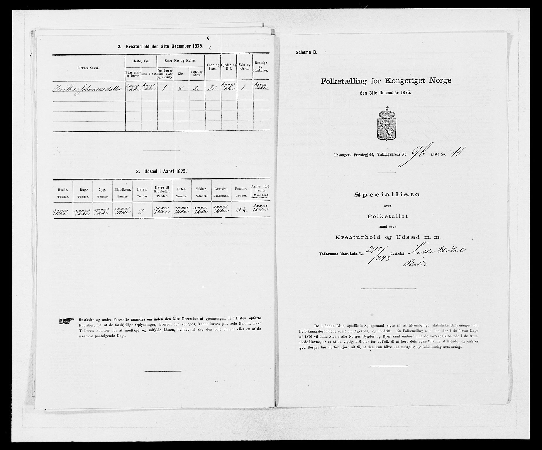 SAB, 1875 census for 1253P Hosanger, 1875, p. 701