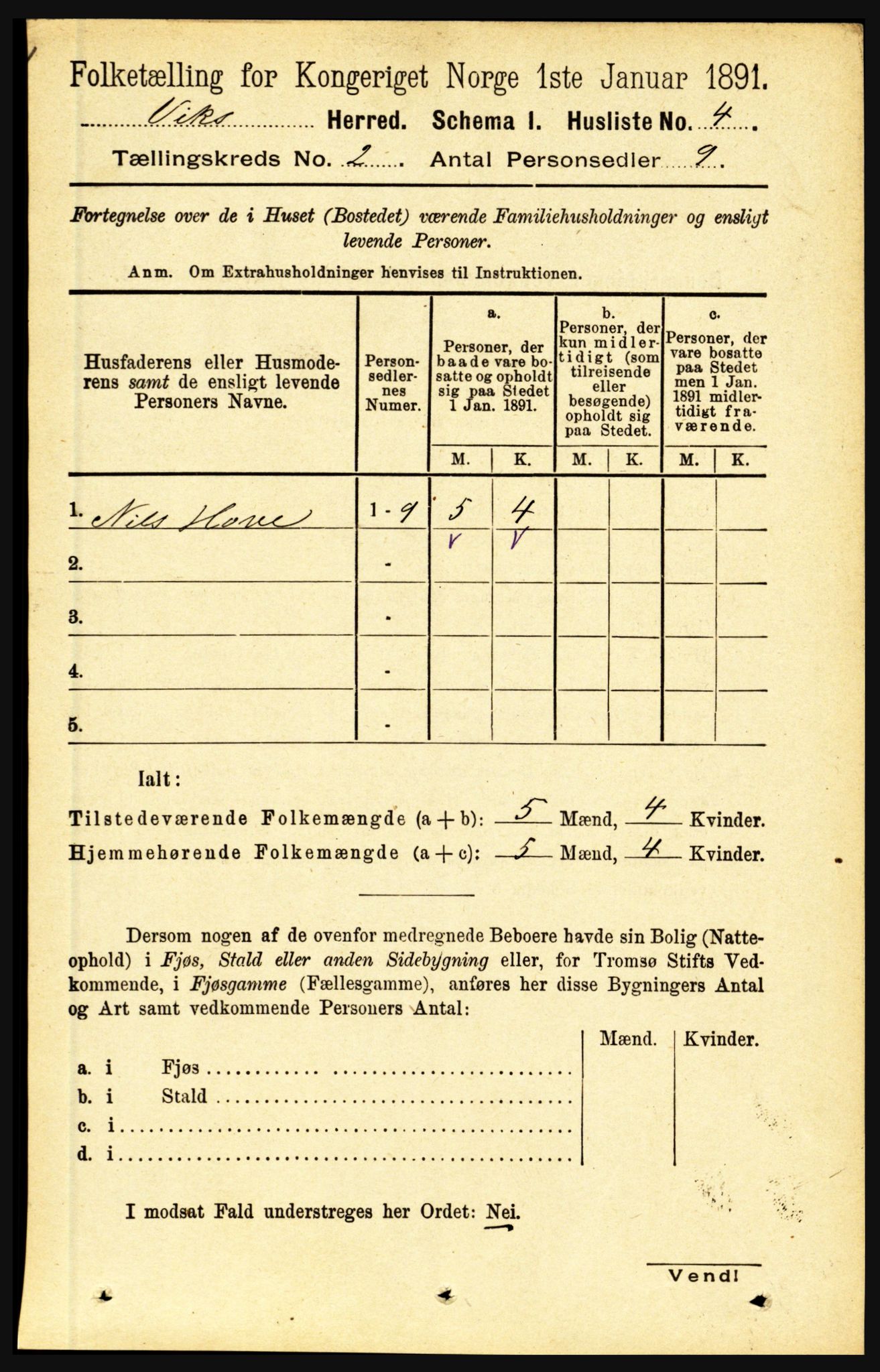 RA, 1891 census for 1417 Vik, 1891, p. 617