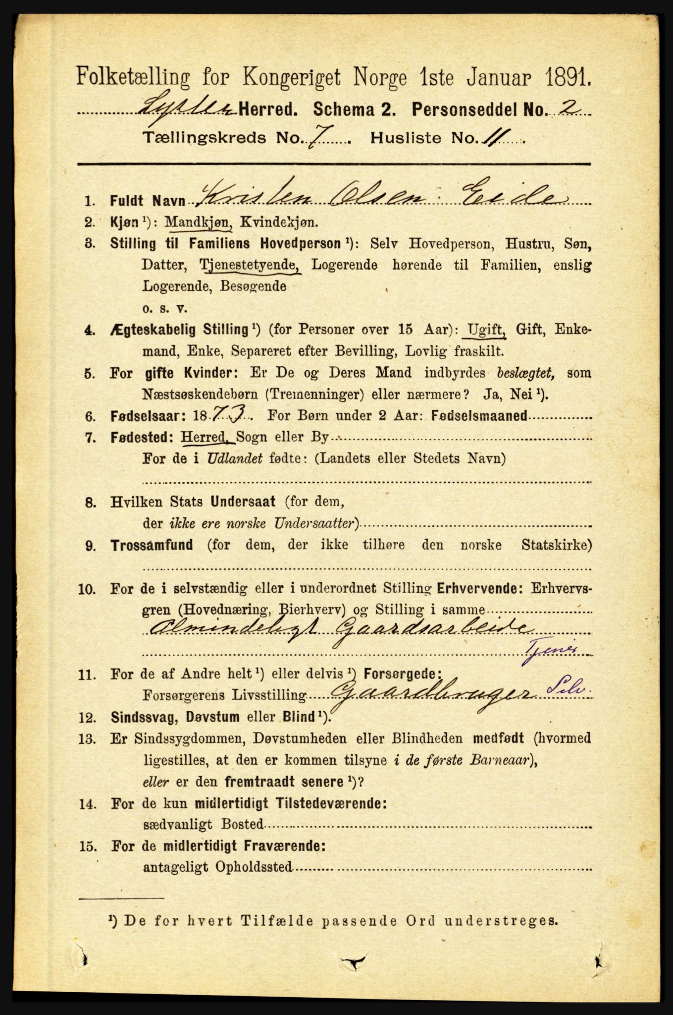 RA, 1891 census for 1426 Luster, 1891, p. 2665