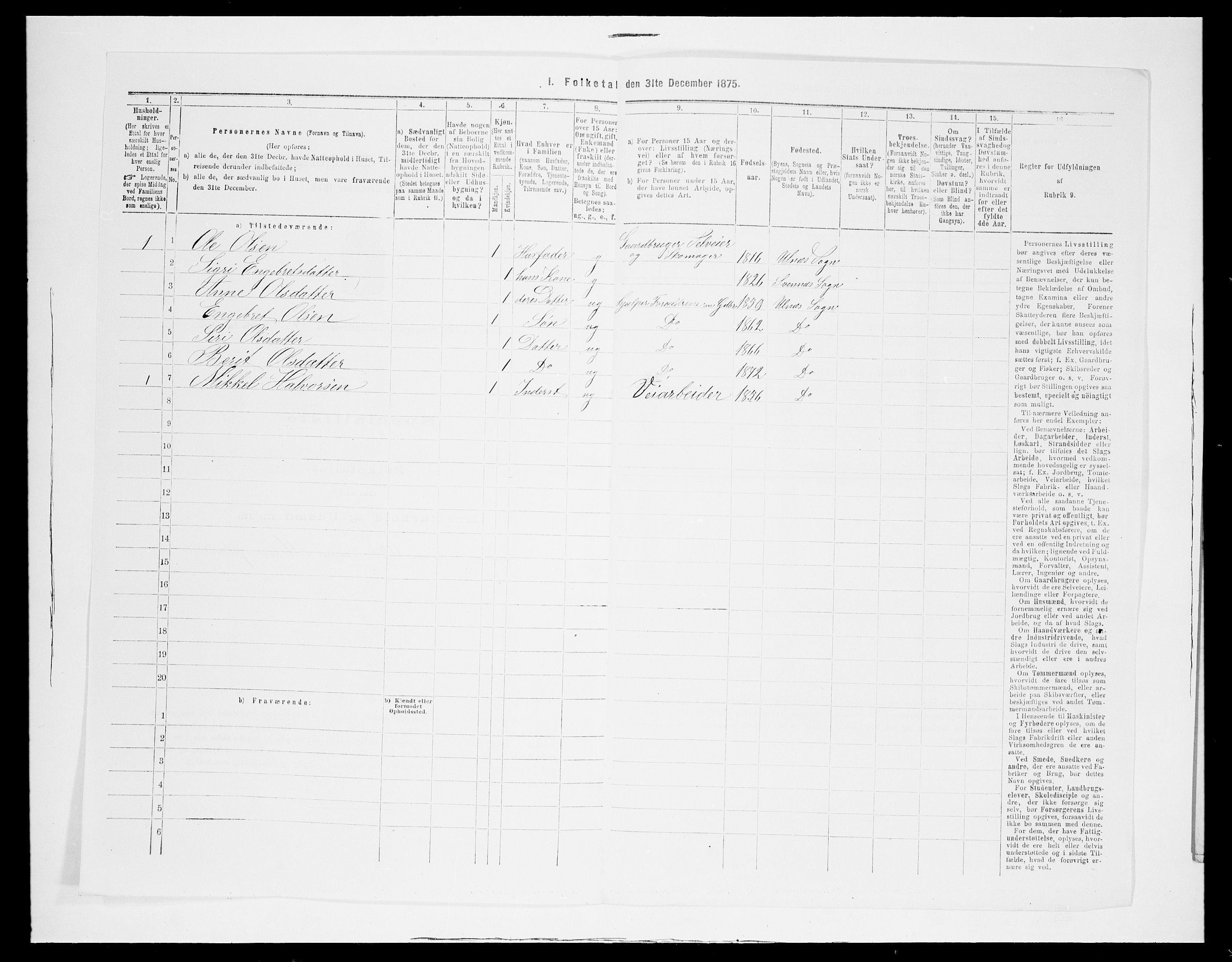 SAH, 1875 census for 0542P Nord-Aurdal, 1875, p. 725