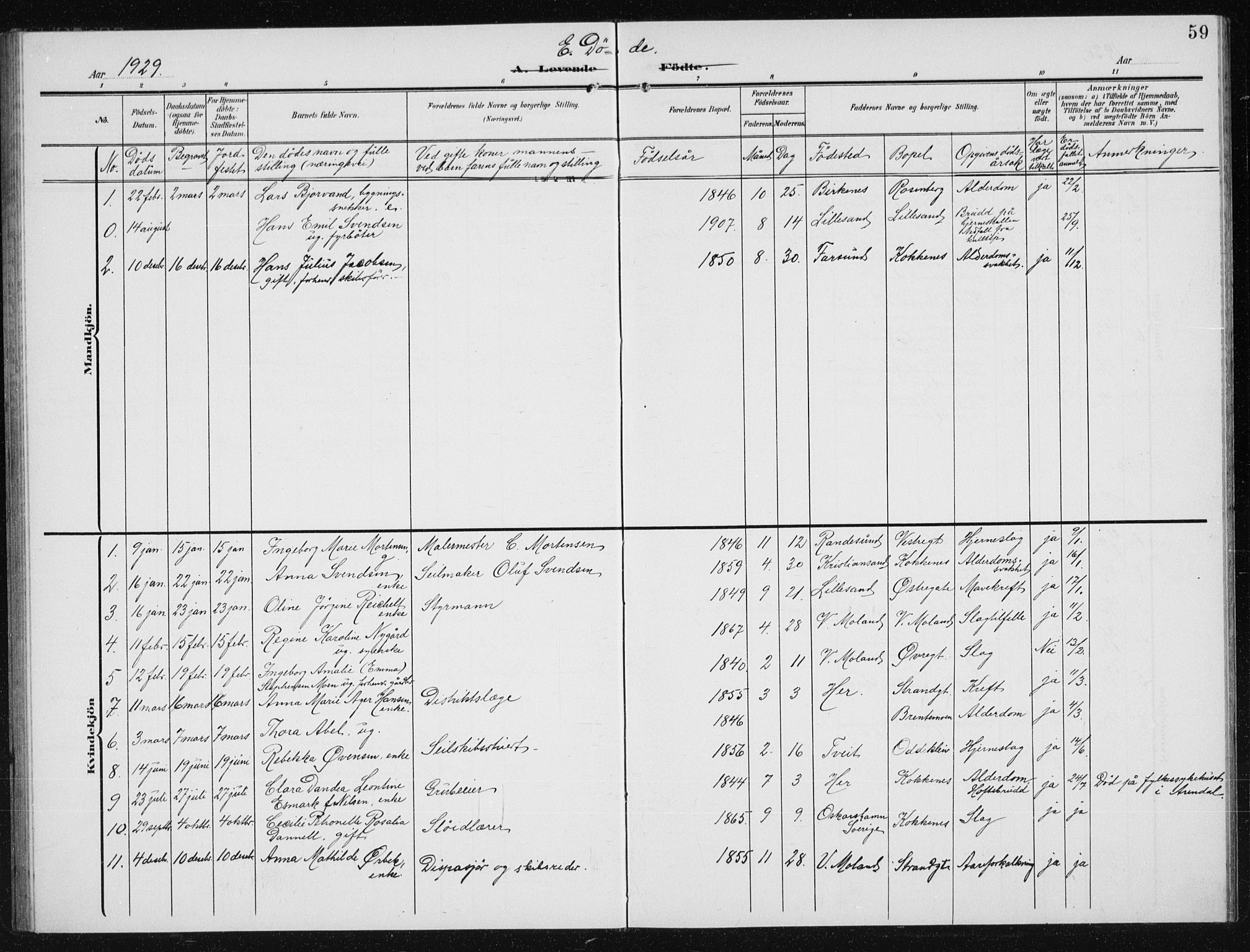 Vestre Moland sokneprestkontor, AV/SAK-1111-0046/F/Fb/Fba/L0002: Parish register (copy) no. B 2, 1904-1934, p. 59