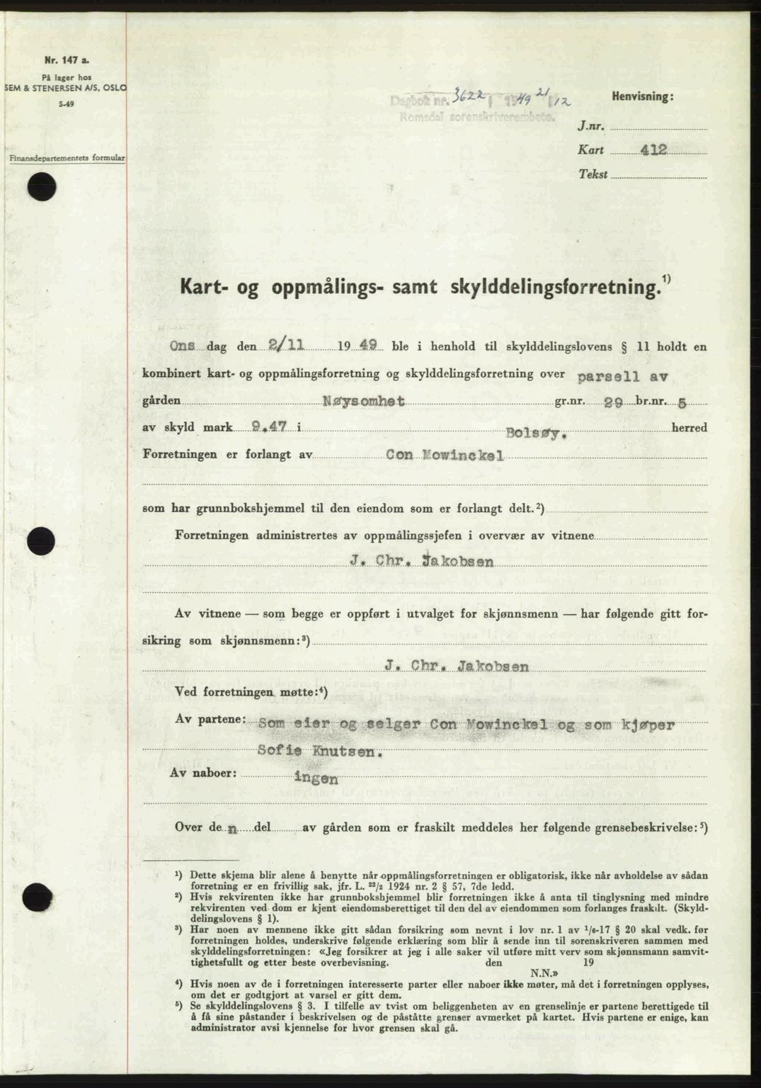 Romsdal sorenskriveri, AV/SAT-A-4149/1/2/2C: Mortgage book no. A31, 1949-1949, Diary no: : 3622/1949