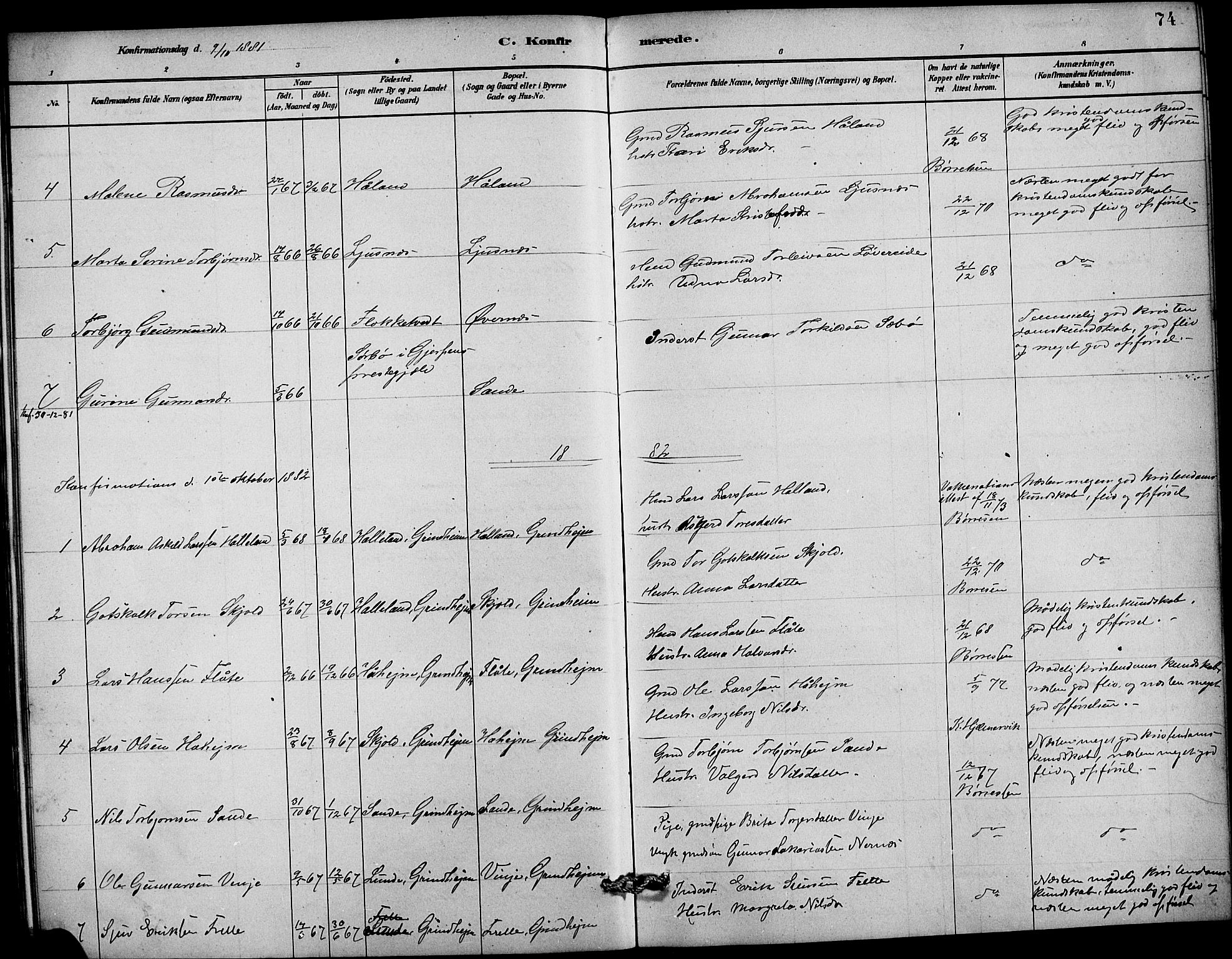 Etne sokneprestembete, SAB/A-75001/H/Hab: Parish register (copy) no. C 4, 1879-1896, p. 74