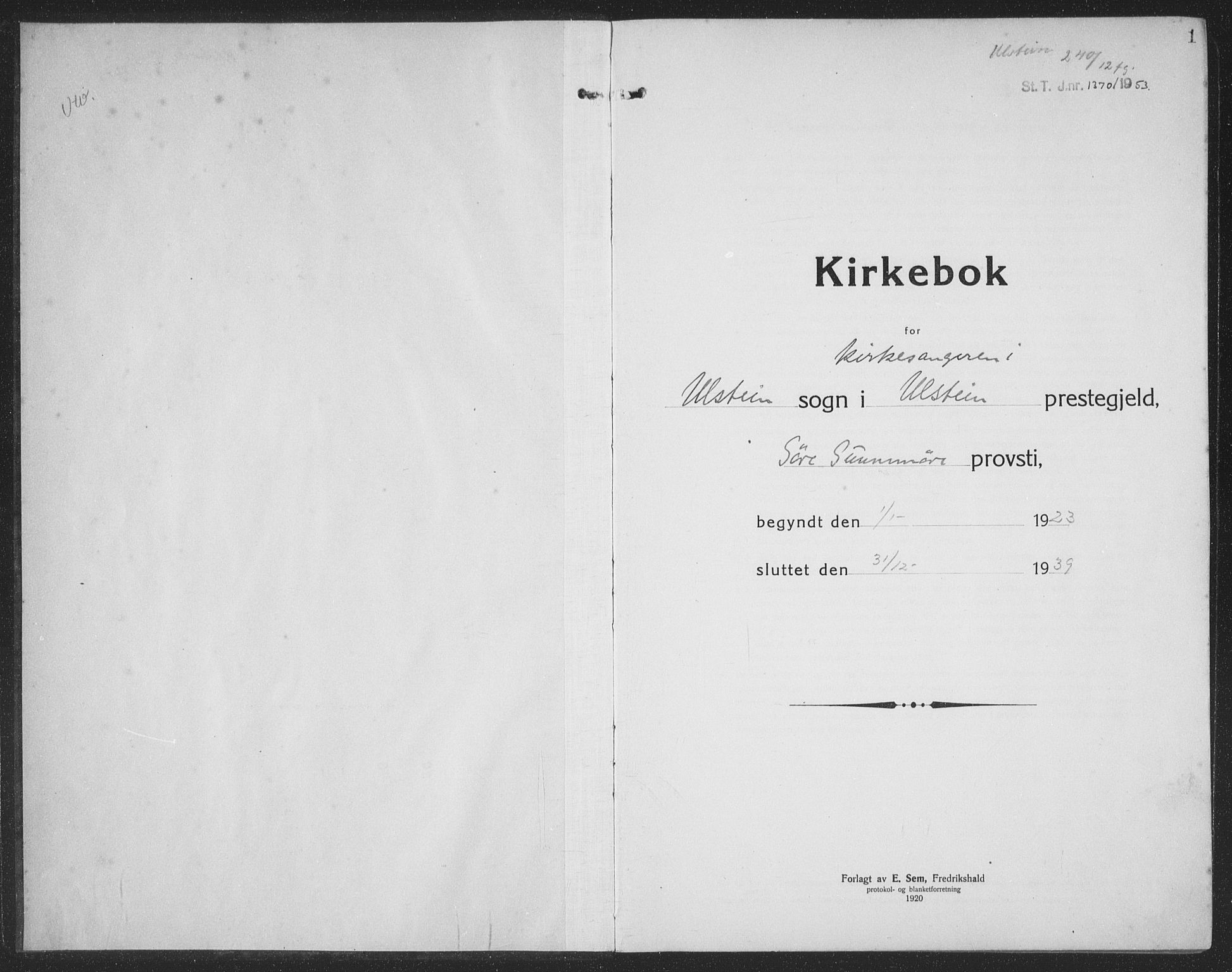 Ministerialprotokoller, klokkerbøker og fødselsregistre - Møre og Romsdal, AV/SAT-A-1454/509/L0113: Parish register (copy) no. 509C03, 1923-1939, p. 1