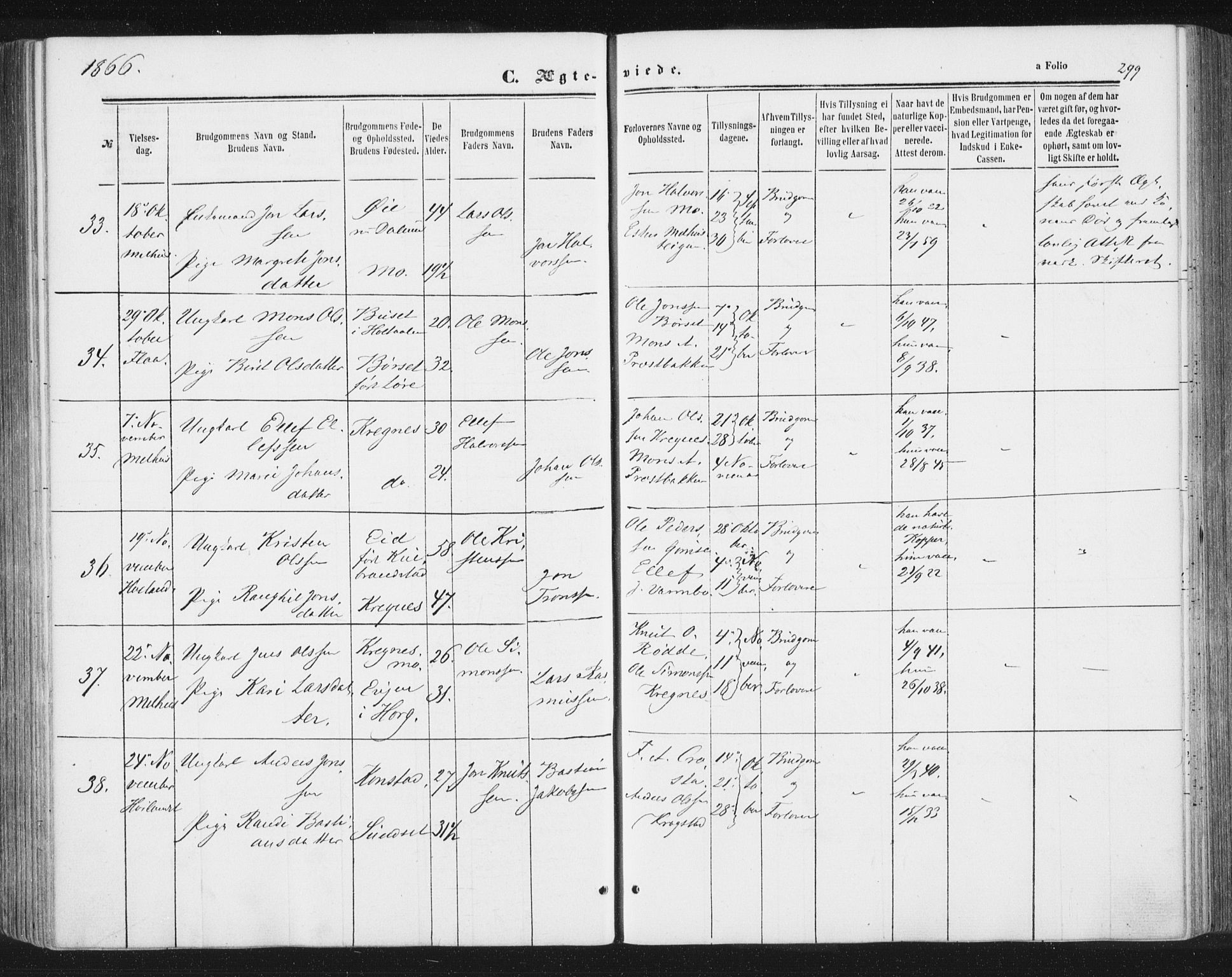 Ministerialprotokoller, klokkerbøker og fødselsregistre - Sør-Trøndelag, AV/SAT-A-1456/691/L1077: Parish register (official) no. 691A09, 1862-1873, p. 299