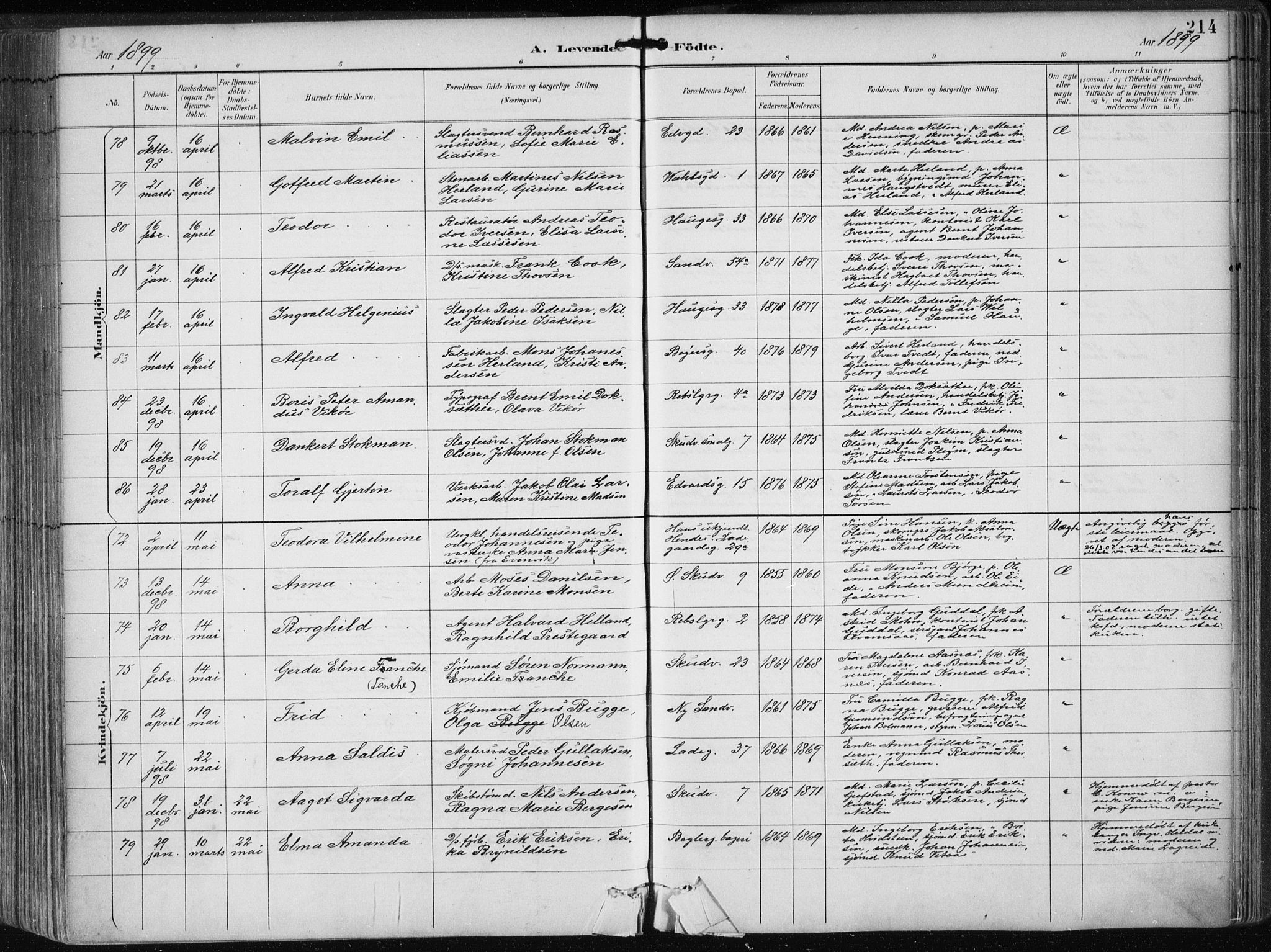 Sandviken Sokneprestembete, AV/SAB-A-77601/H/Ha/L0005: Parish register (official) no. B 2, 1891-1901, p. 214