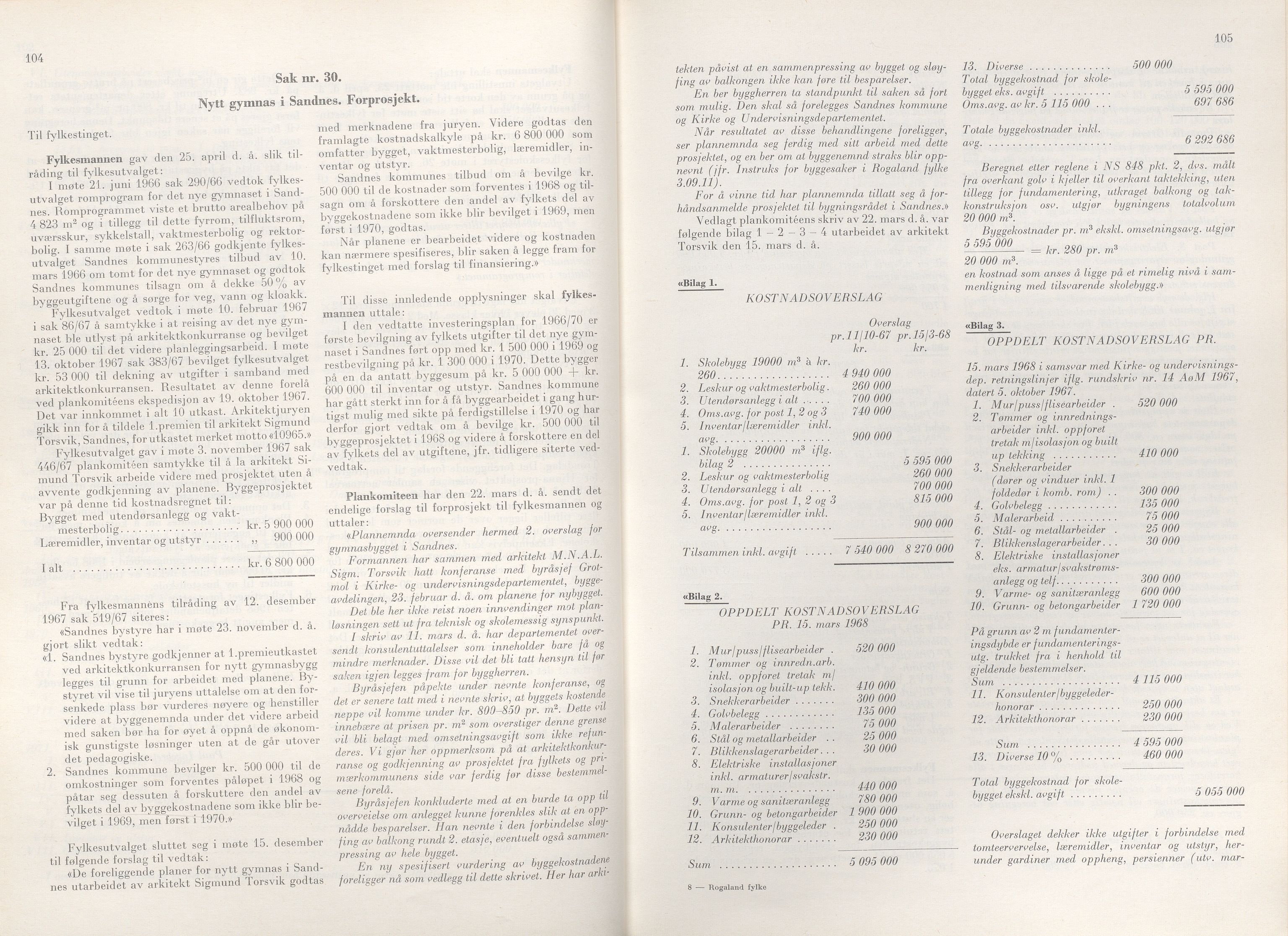 Rogaland fylkeskommune - Fylkesrådmannen , IKAR/A-900/A/Aa/Aaa/L0088: Møtebok , 1968, p. 104-105