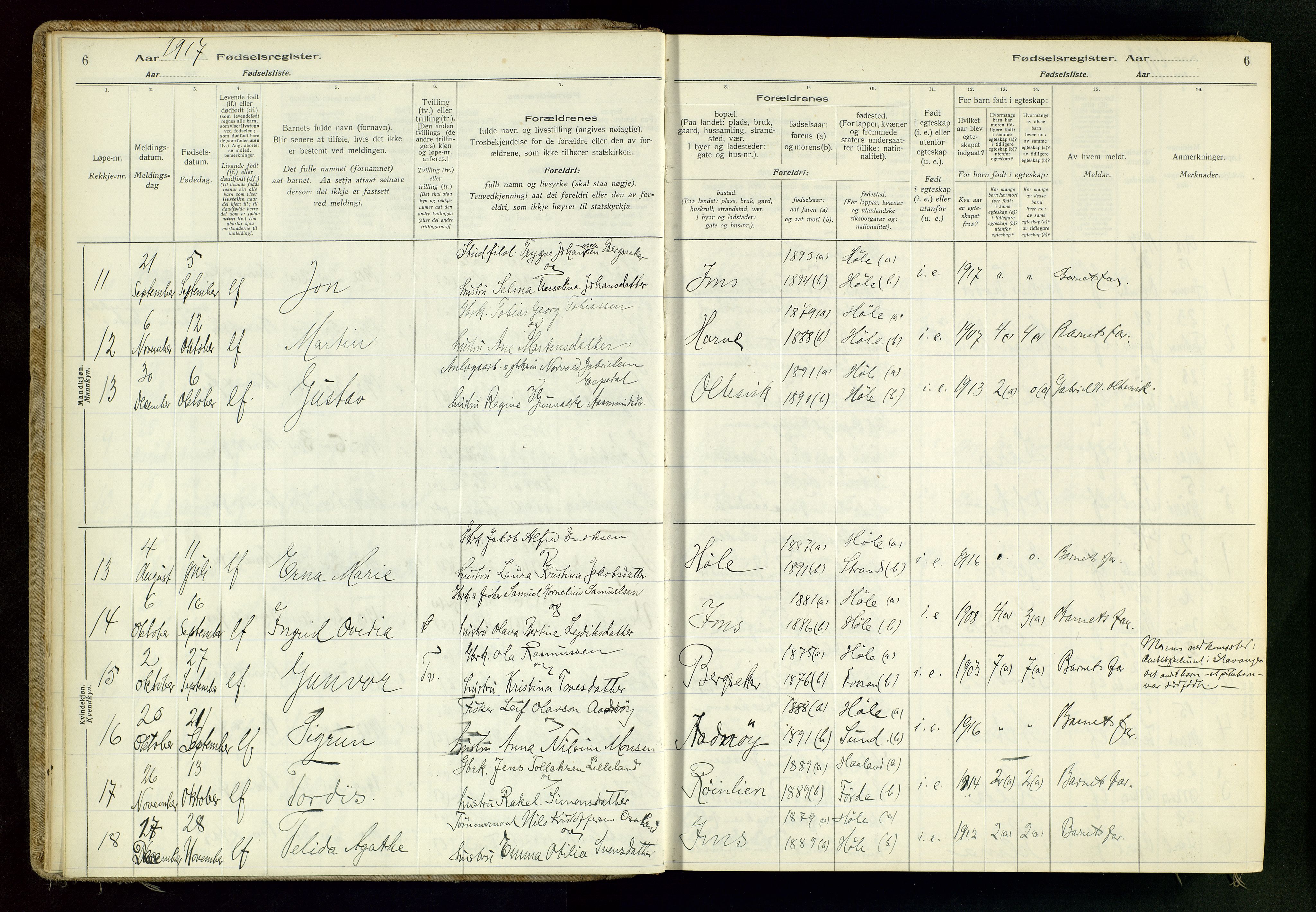 Høgsfjord sokneprestkontor, SAST/A-101624/I/Id/L0001: Birth register no. 1, 1916-1982, p. 6