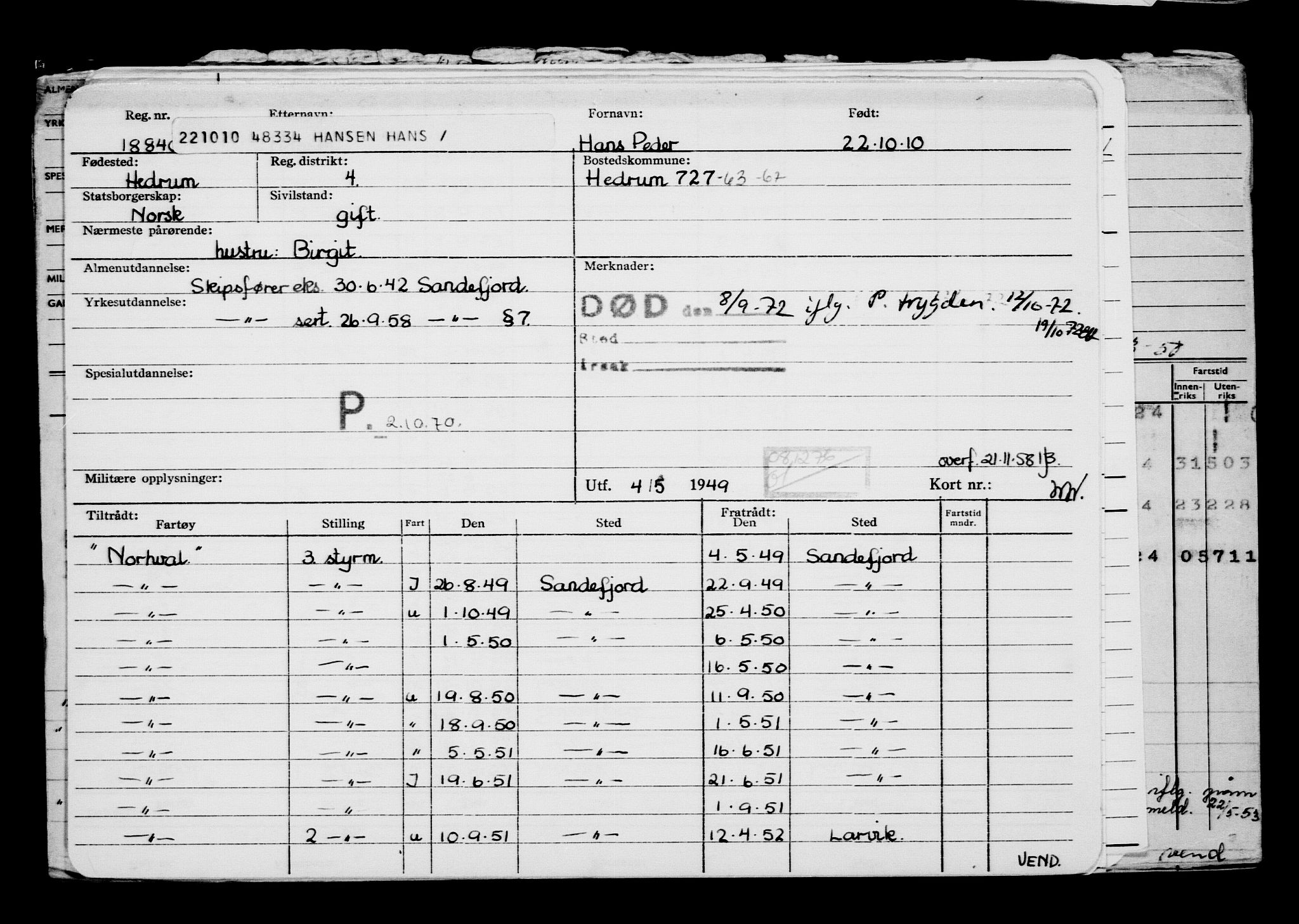 Direktoratet for sjømenn, RA/S-3545/G/Gb/L0092: Hovedkort, 1910, p. 309