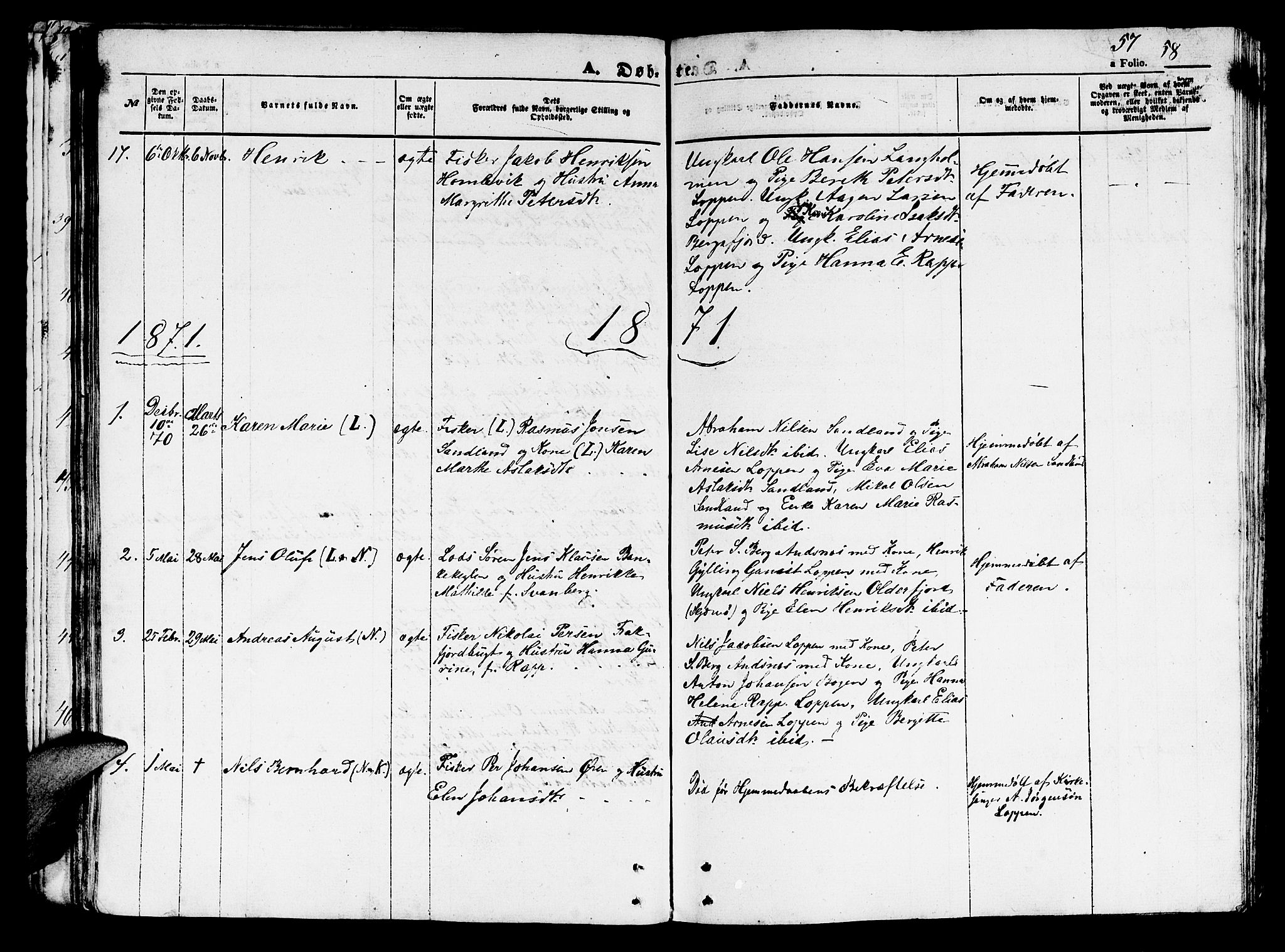 Loppa sokneprestkontor, SATØ/S-1339/H/Hb/L0002klokker: Parish register (copy) no. 2, 1850-1880, p. 57