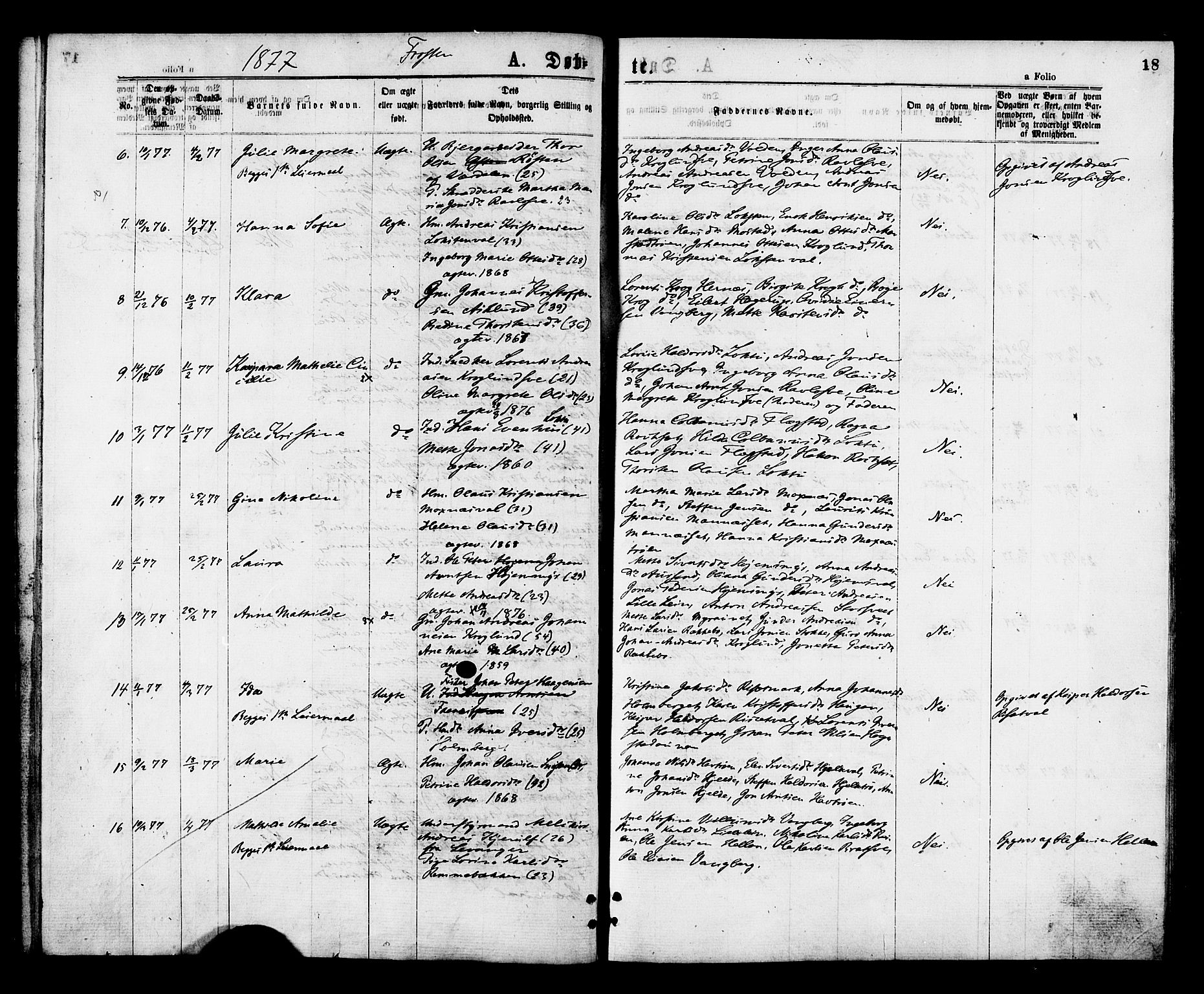 Ministerialprotokoller, klokkerbøker og fødselsregistre - Nord-Trøndelag, SAT/A-1458/713/L0118: Parish register (official) no. 713A08 /1, 1875-1877, p. 18