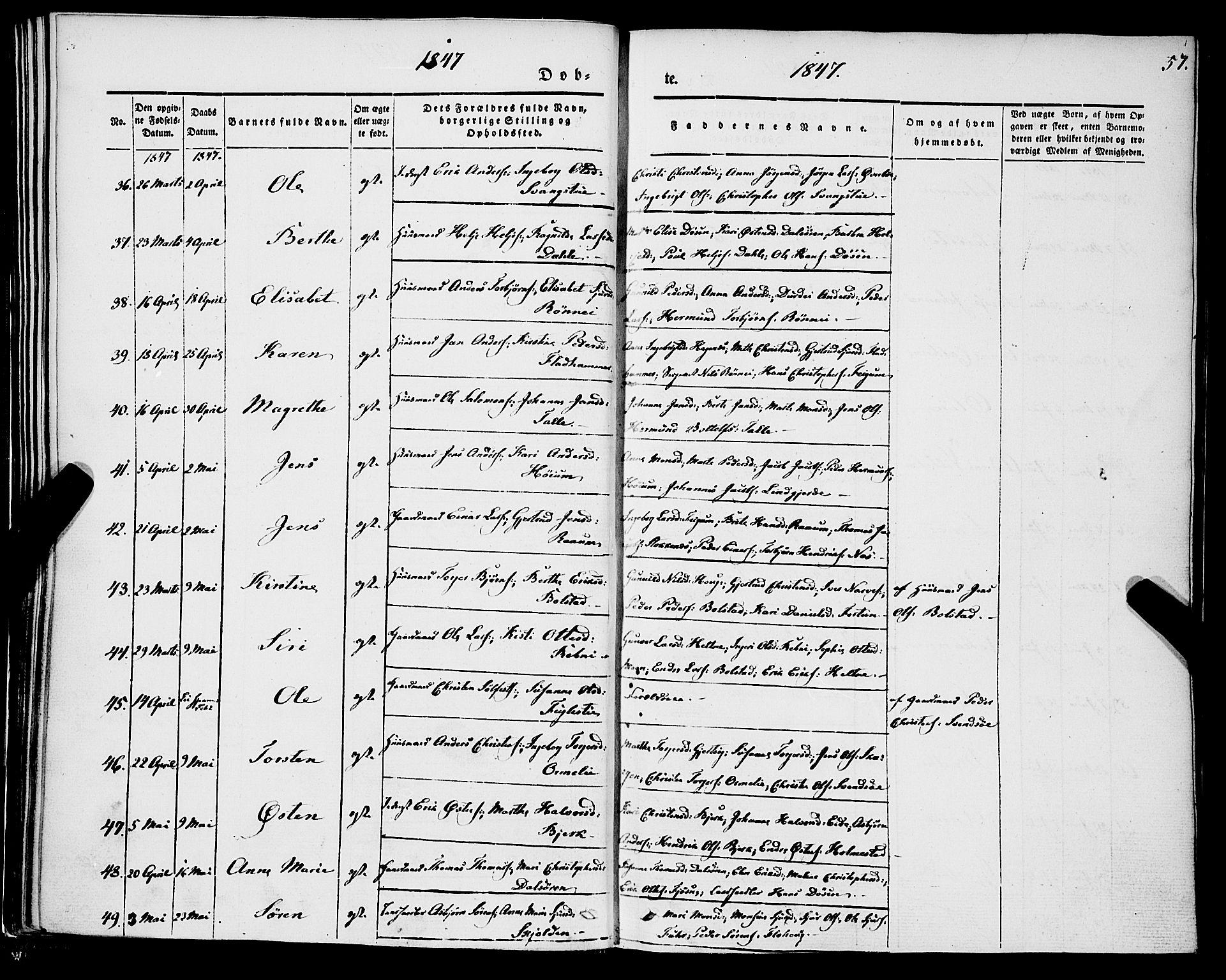 Luster sokneprestembete, SAB/A-81101/H/Haa/Haaa/L0006: Parish register (official) no. A 6, 1840-1848, p. 57