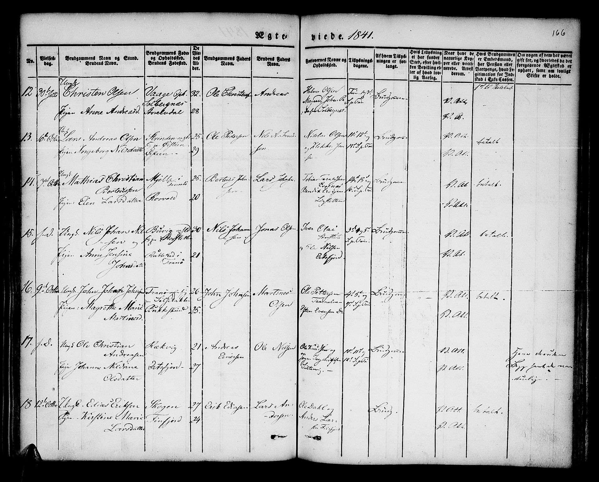 Lenvik sokneprestembete, SATØ/S-1310/H/Ha/Haa/L0004kirke: Parish register (official) no. 4, 1832-1844, p. 166