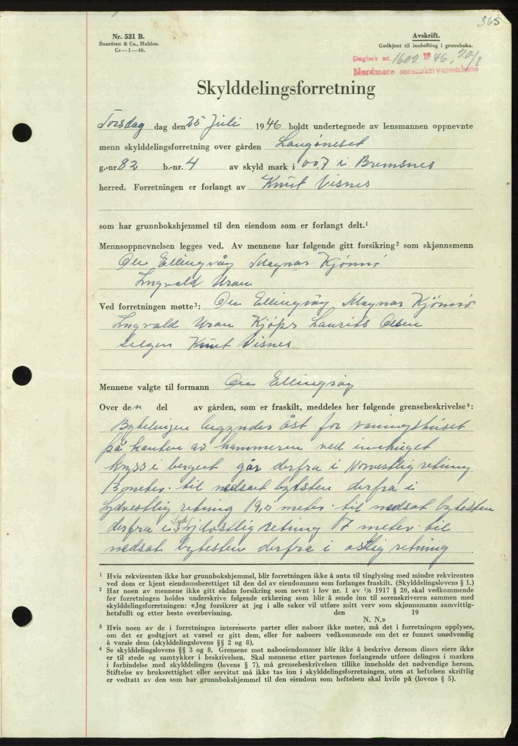 Nordmøre sorenskriveri, AV/SAT-A-4132/1/2/2Ca: Mortgage book no. A102, 1946-1946, Diary no: : 1602/1946