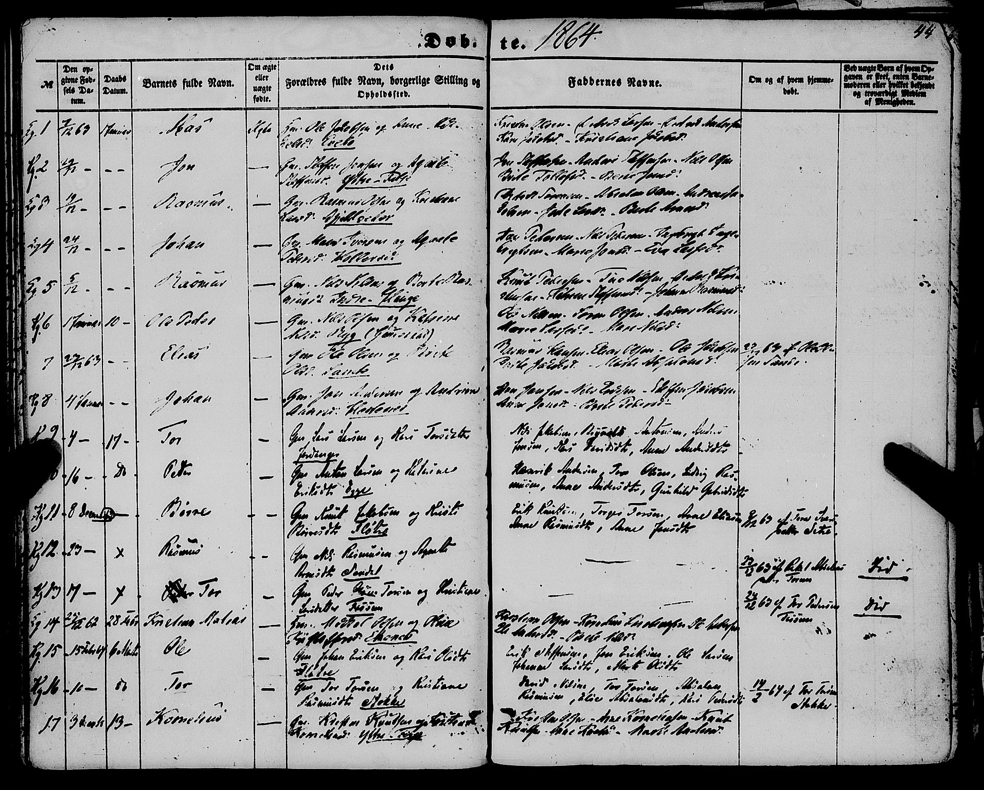 Gloppen sokneprestembete, AV/SAB-A-80101/H/Haa/Haaa/L0009: Parish register (official) no. A 9, 1855-1870, p. 44