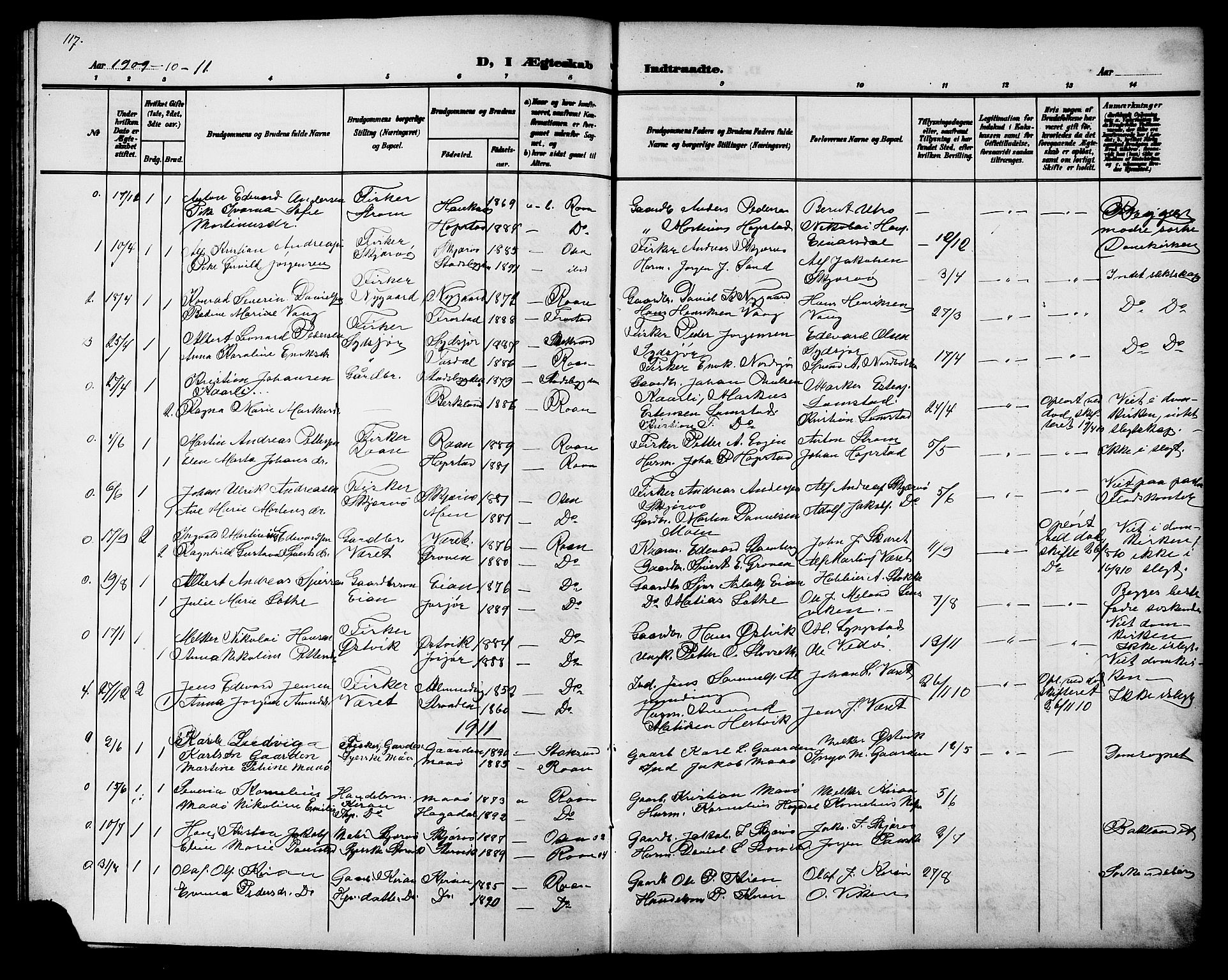 Ministerialprotokoller, klokkerbøker og fødselsregistre - Sør-Trøndelag, SAT/A-1456/657/L0717: Parish register (copy) no. 657C04, 1904-1923, p. 117
