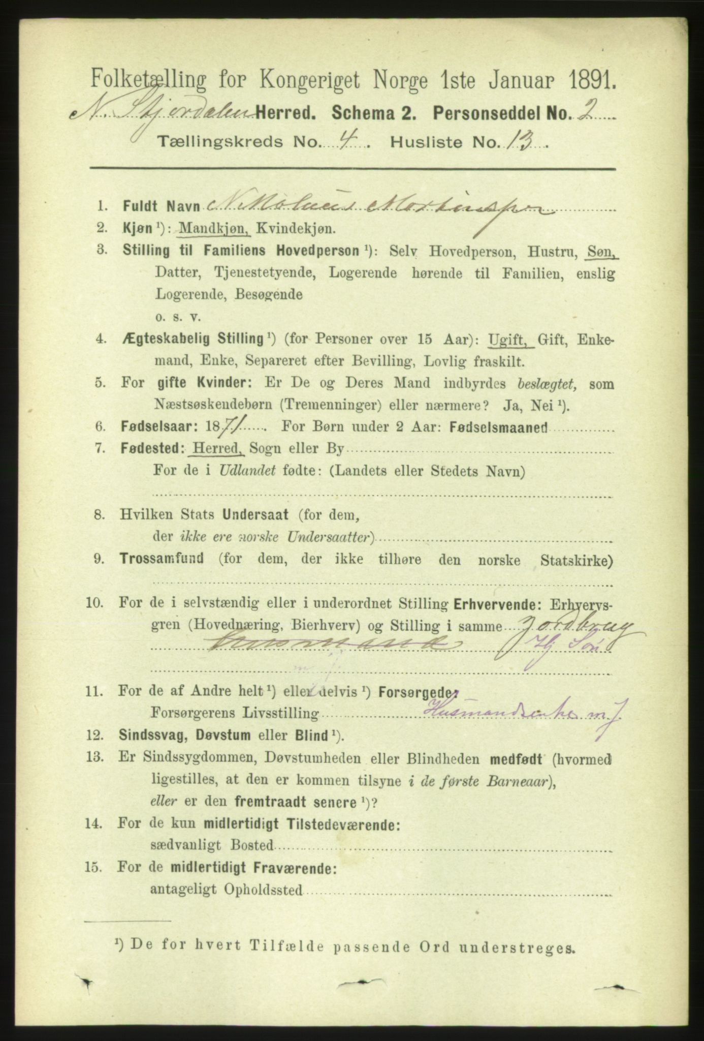 RA, 1891 census for 1714 Nedre Stjørdal, 1891, p. 1696