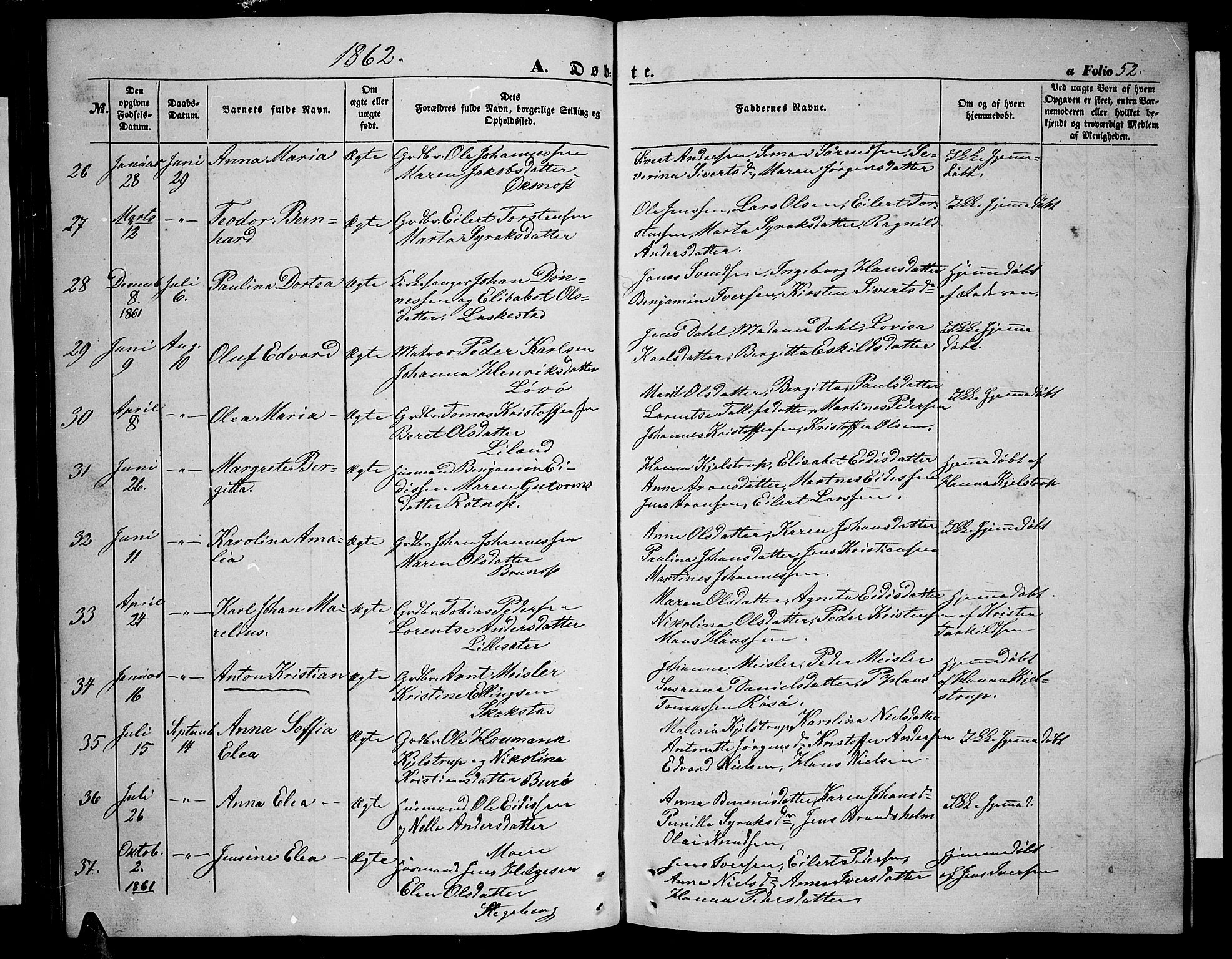 Ministerialprotokoller, klokkerbøker og fødselsregistre - Nordland, SAT/A-1459/855/L0814: Parish register (copy) no. 855C03, 1851-1864, p. 52