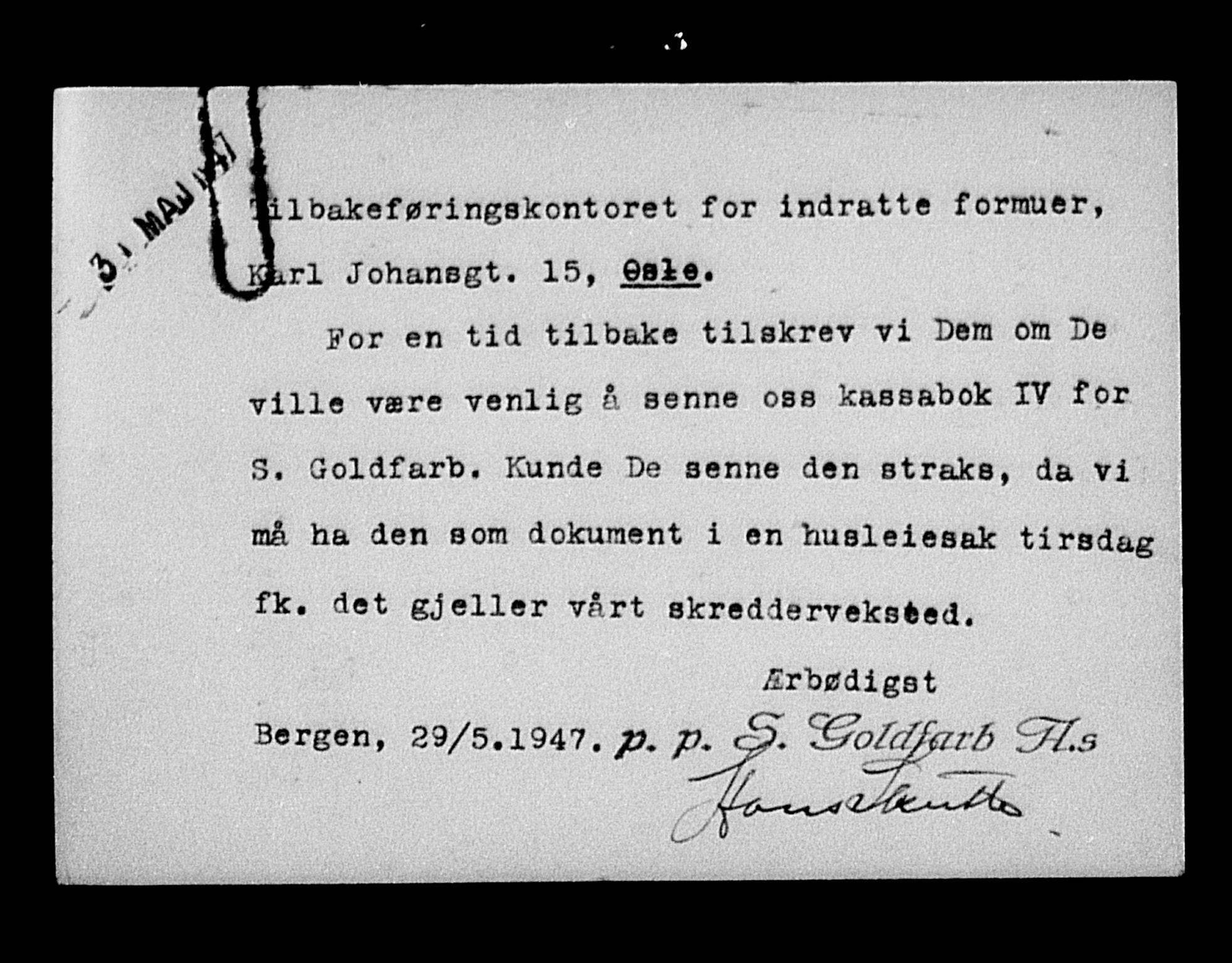 Justisdepartementet, Tilbakeføringskontoret for inndratte formuer, AV/RA-S-1564/H/Hc/Hcd/L0996: --, 1945-1947, p. 135