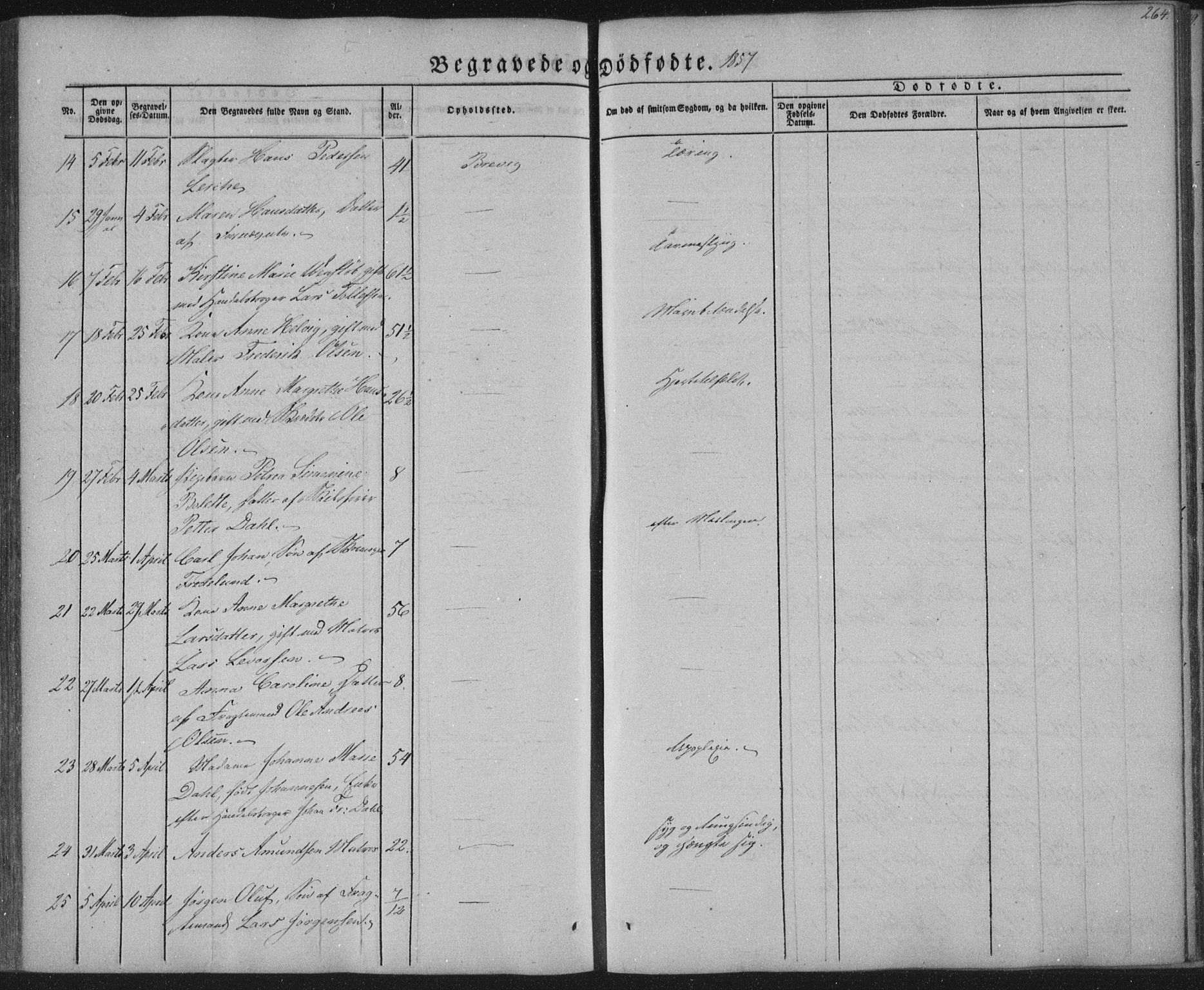 Brevik kirkebøker, AV/SAKO-A-255/F/Fa/L0005: Parish register (official) no. 5, 1847-1865, p. 264