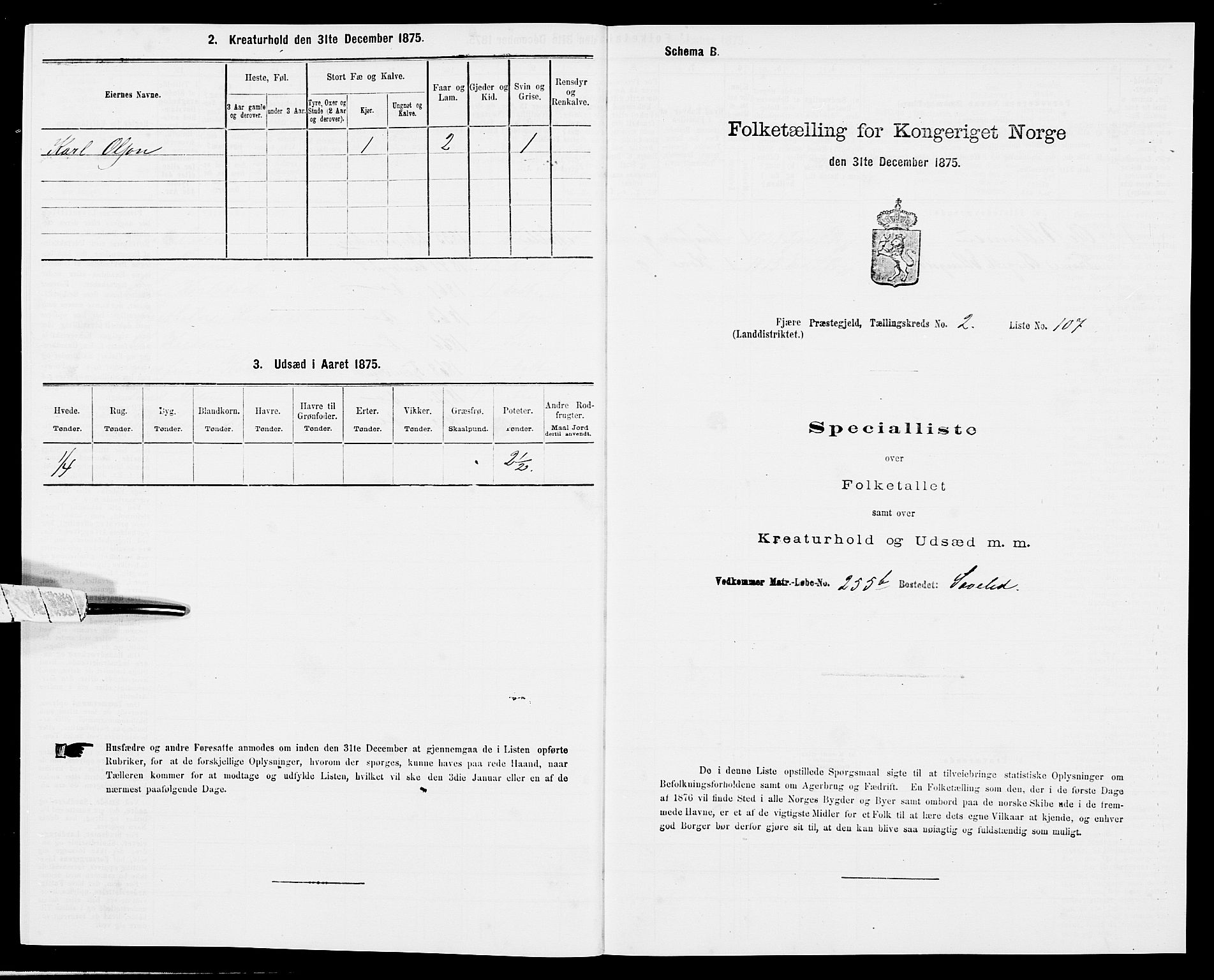 SAK, 1875 census for 0923L Fjære/Fjære, 1875, p. 741