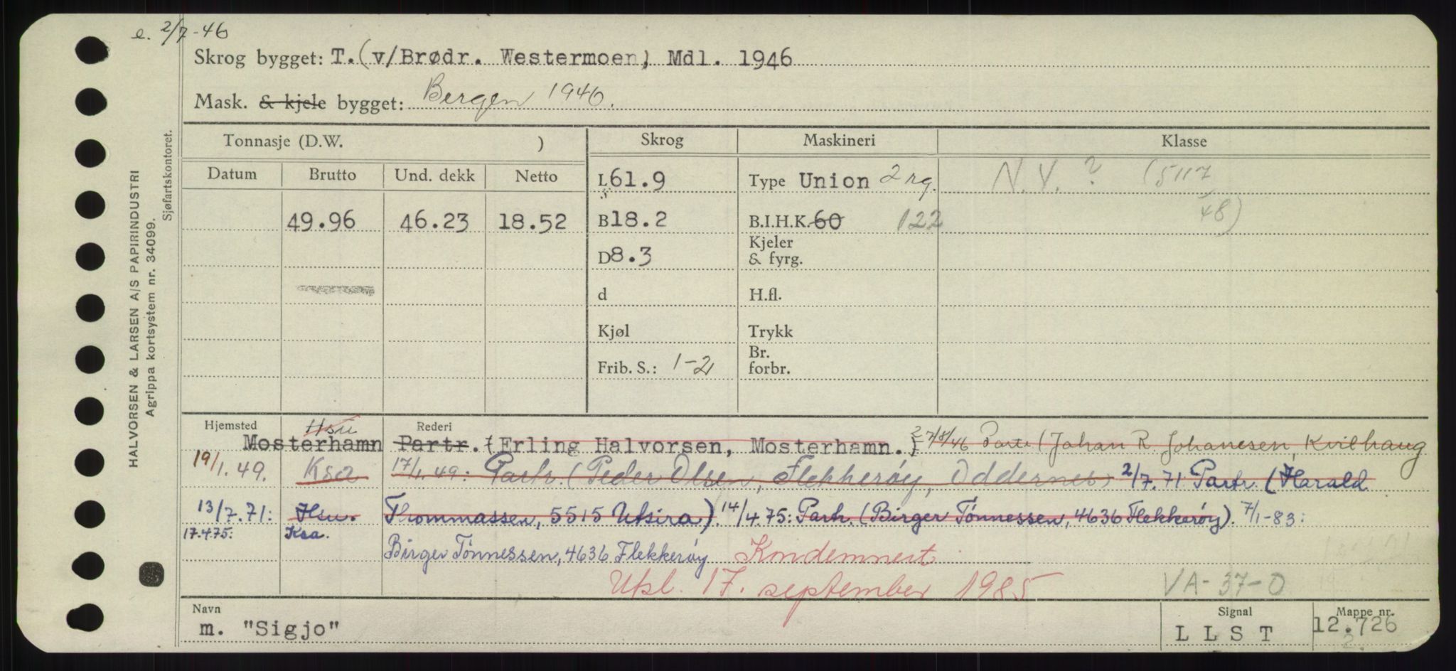 Sjøfartsdirektoratet med forløpere, Skipsmålingen, RA/S-1627/H/Hd/L0033: Fartøy, Sevi-Sjø, p. 61