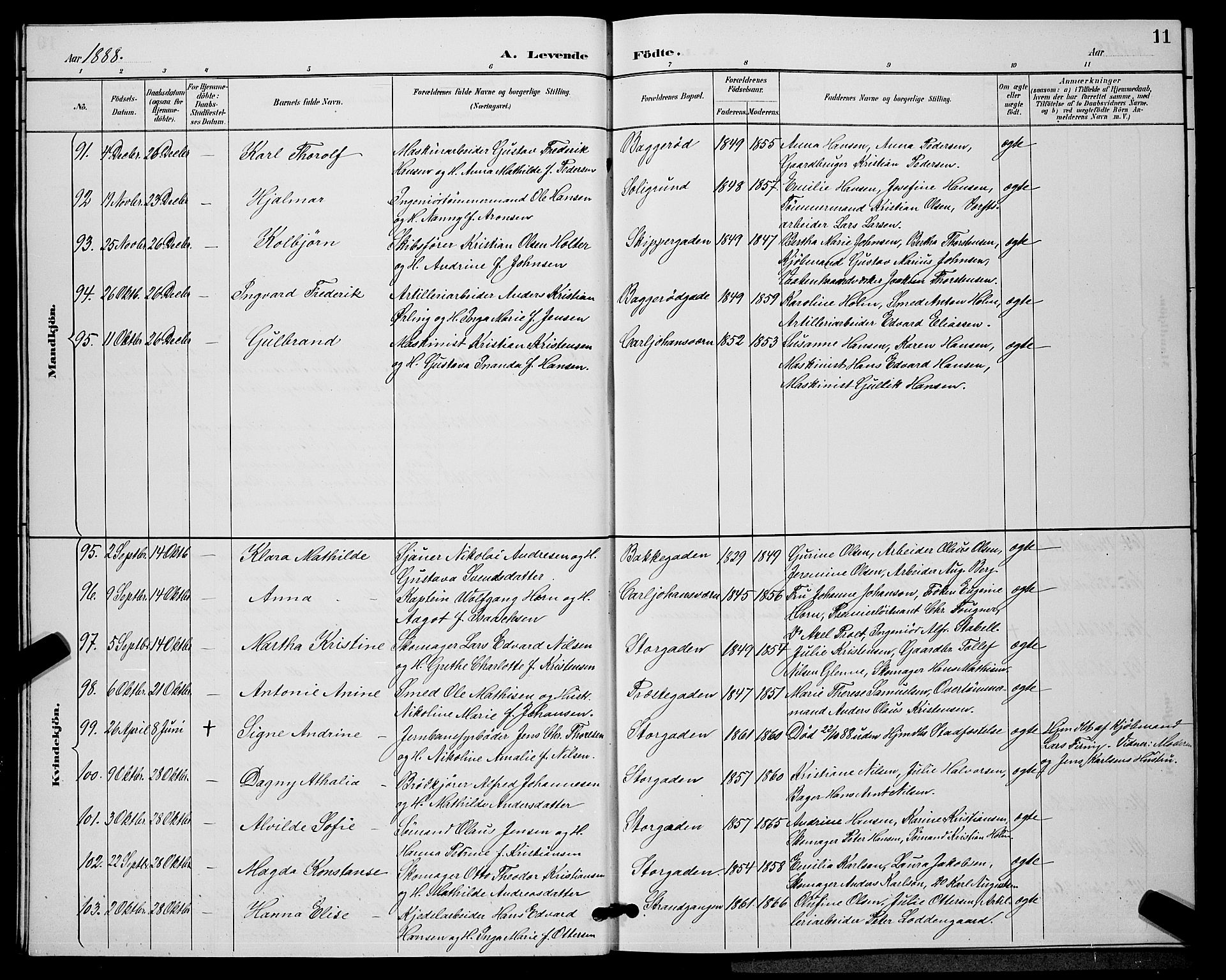 Horten kirkebøker, AV/SAKO-A-348/G/Ga/L0005: Parish register (copy) no. 5, 1888-1895, p. 11