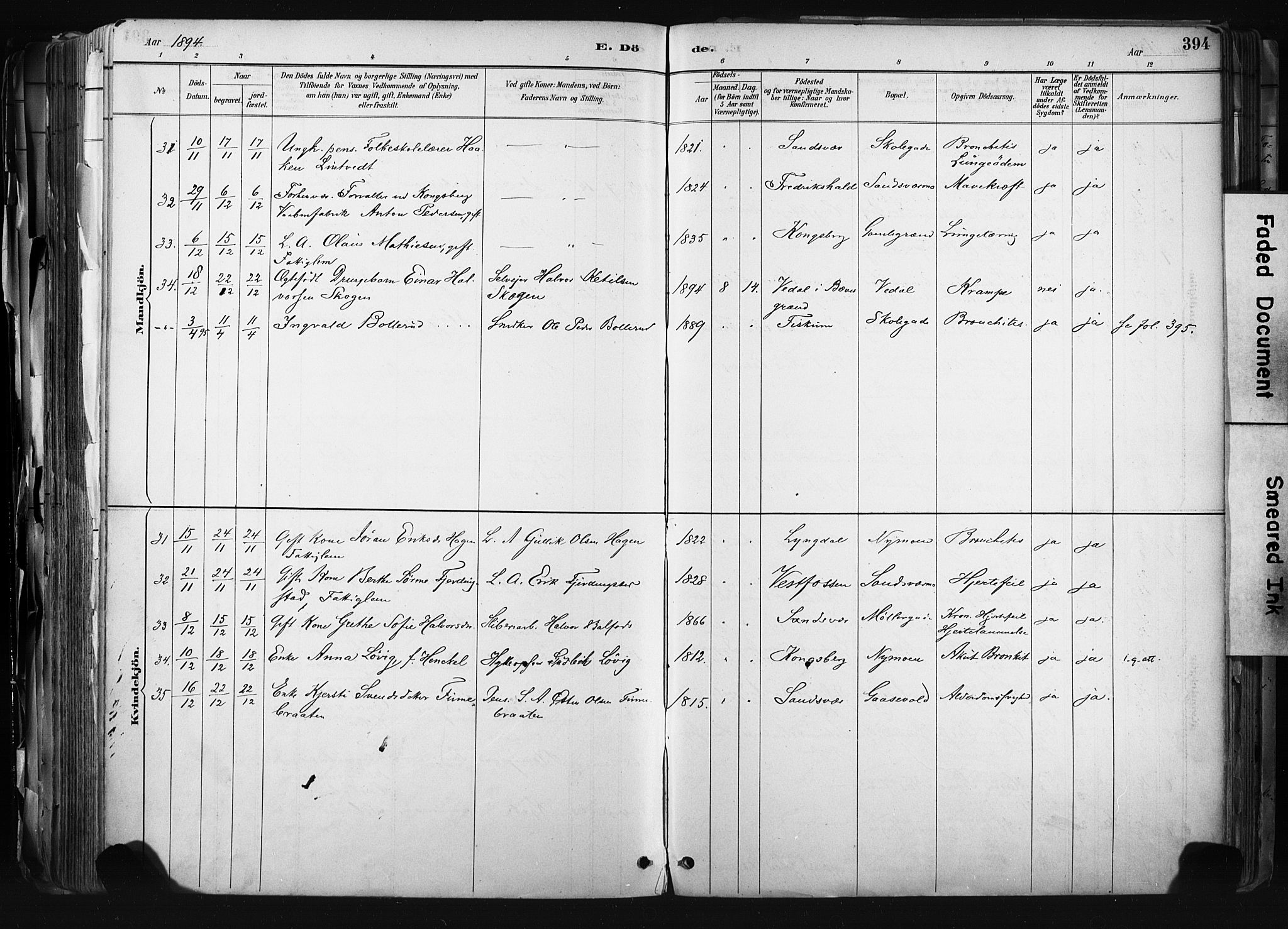 Kongsberg kirkebøker, SAKO/A-22/F/Fb/L0002: Parish register (official) no. II 2, 1886-1896, p. 394
