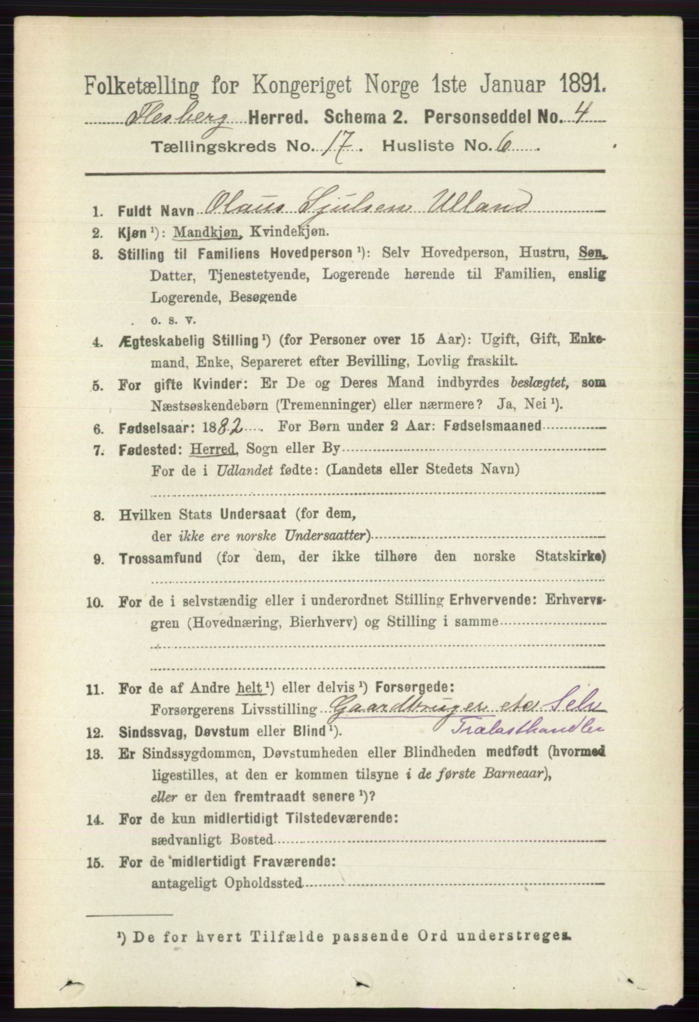 RA, 1891 census for 0631 Flesberg, 1891, p. 3016