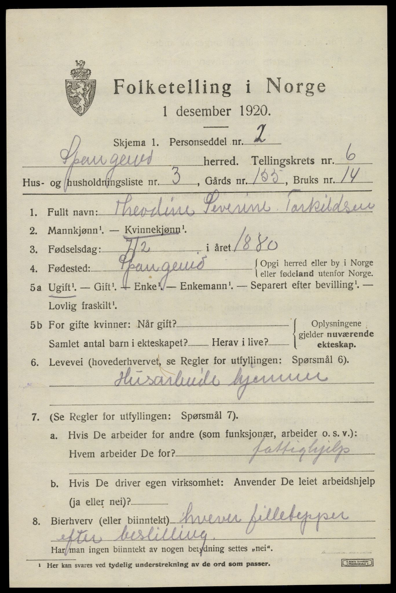 SAK, 1920 census for Spangereid, 1920, p. 2229