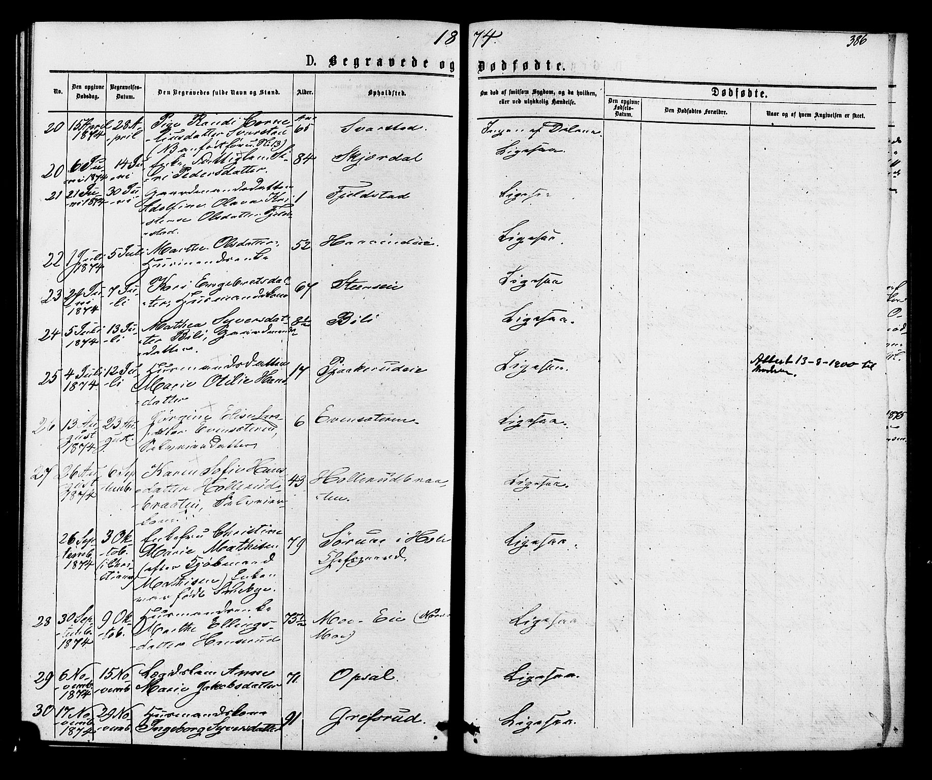 Hole kirkebøker, SAKO/A-228/F/Fa/L0007: Parish register (official) no. I 7, 1873-1877, p. 386