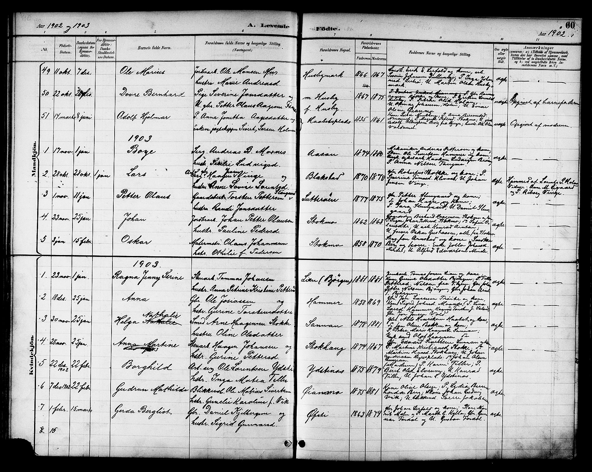 Ministerialprotokoller, klokkerbøker og fødselsregistre - Nord-Trøndelag, AV/SAT-A-1458/709/L0087: Parish register (copy) no. 709C01, 1892-1913, p. 60