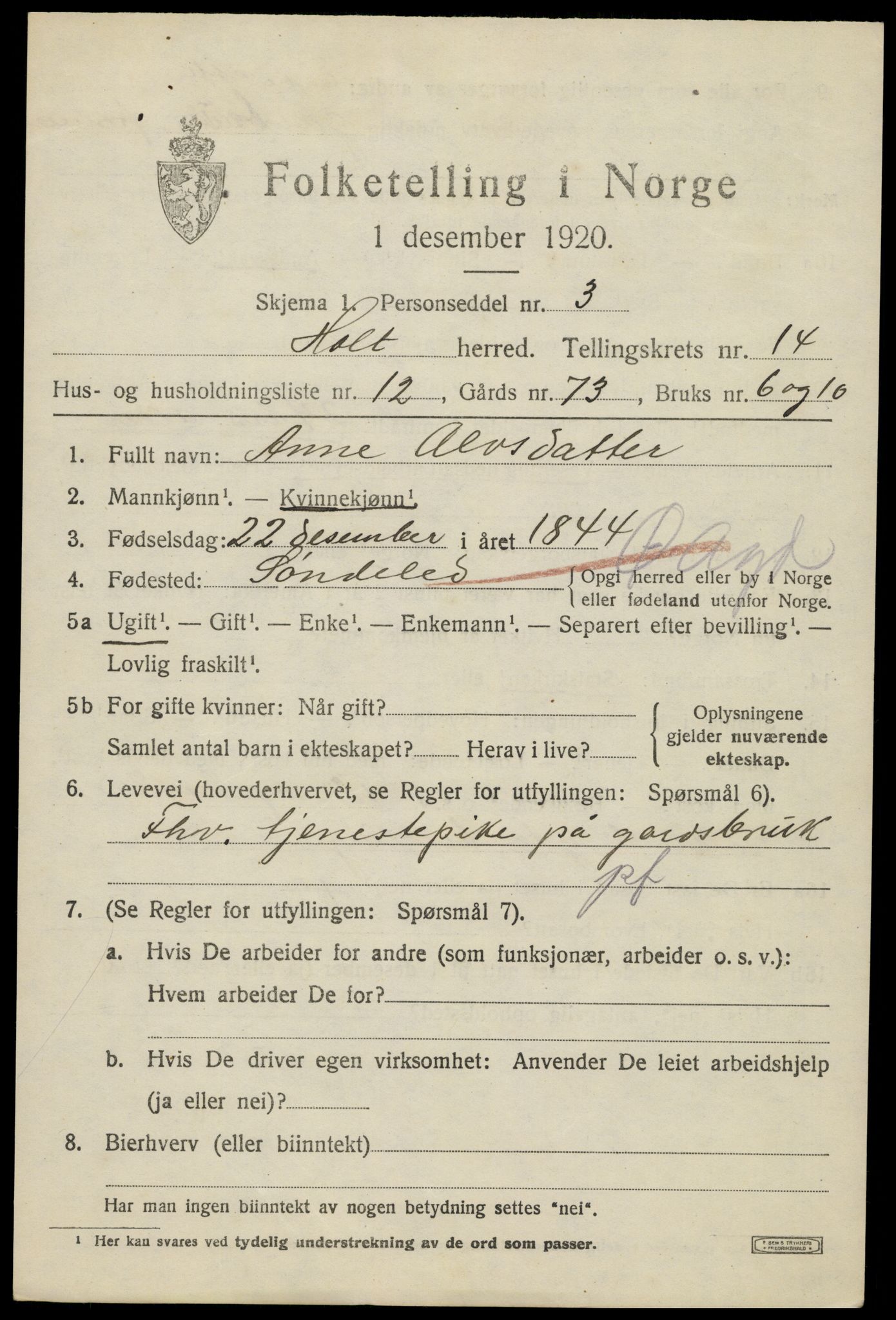 SAK, 1920 census for Holt, 1920, p. 8108