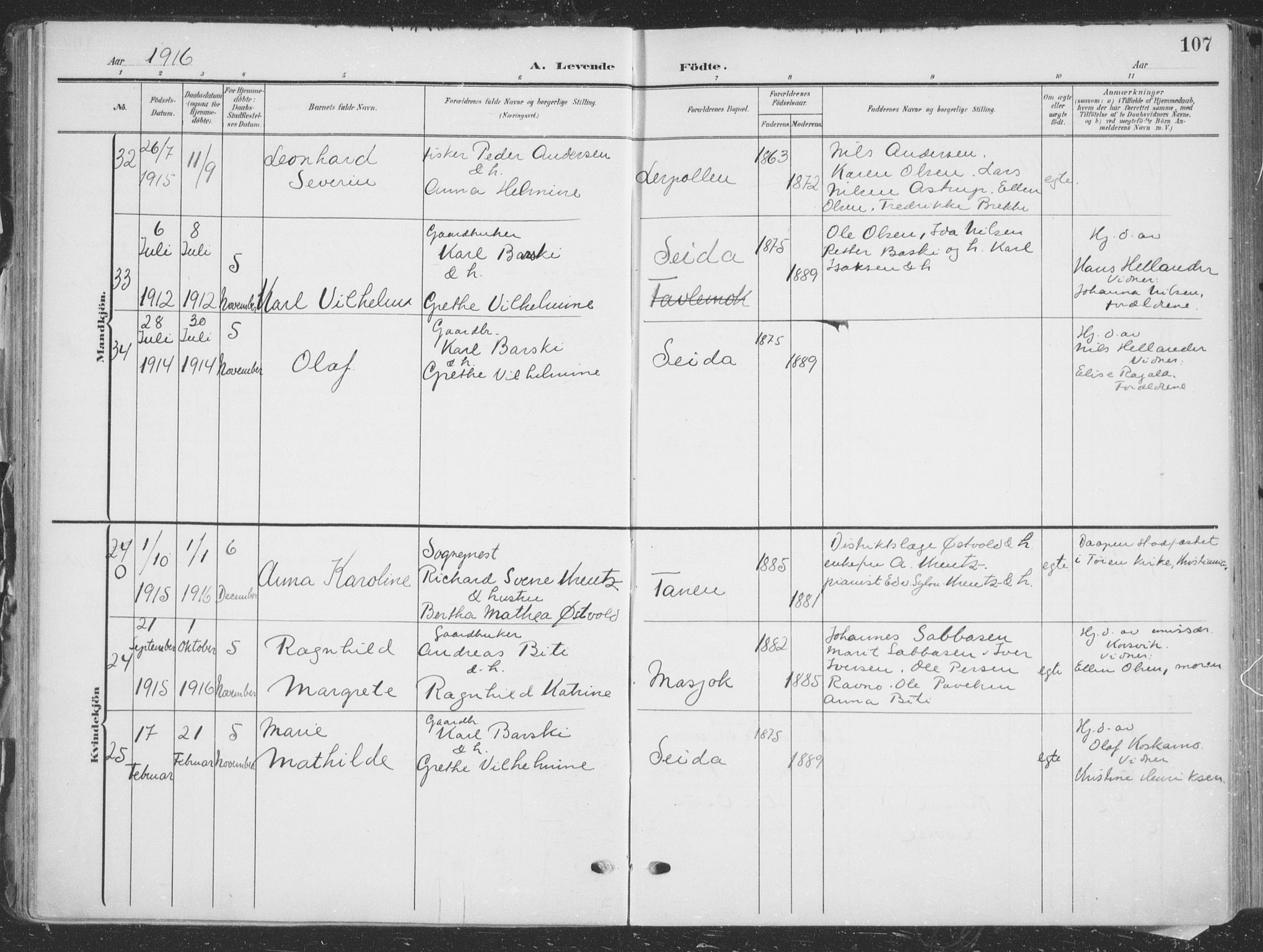 Tana sokneprestkontor, AV/SATØ-S-1334/H/Ha/L0007kirke: Parish register (official) no. 7, 1904-1918, p. 107