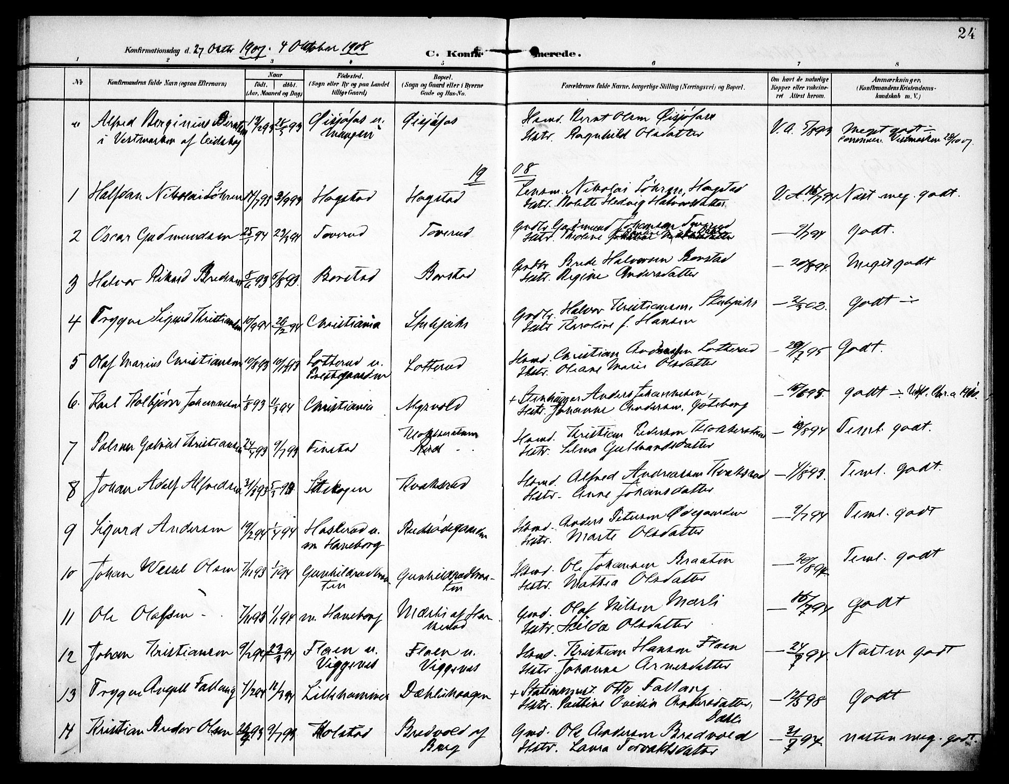 Aurskog prestekontor Kirkebøker, SAO/A-10304a/F/Fa/L0012: Parish register (official) no. I 12, 1902-1915, p. 24