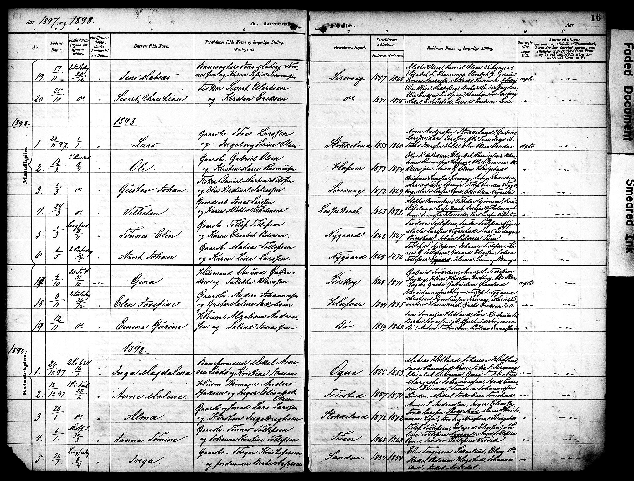 Eigersund sokneprestkontor, SAST/A-101807/S08/L0020: Parish register (official) no. A 19, 1893-1910, p. 16